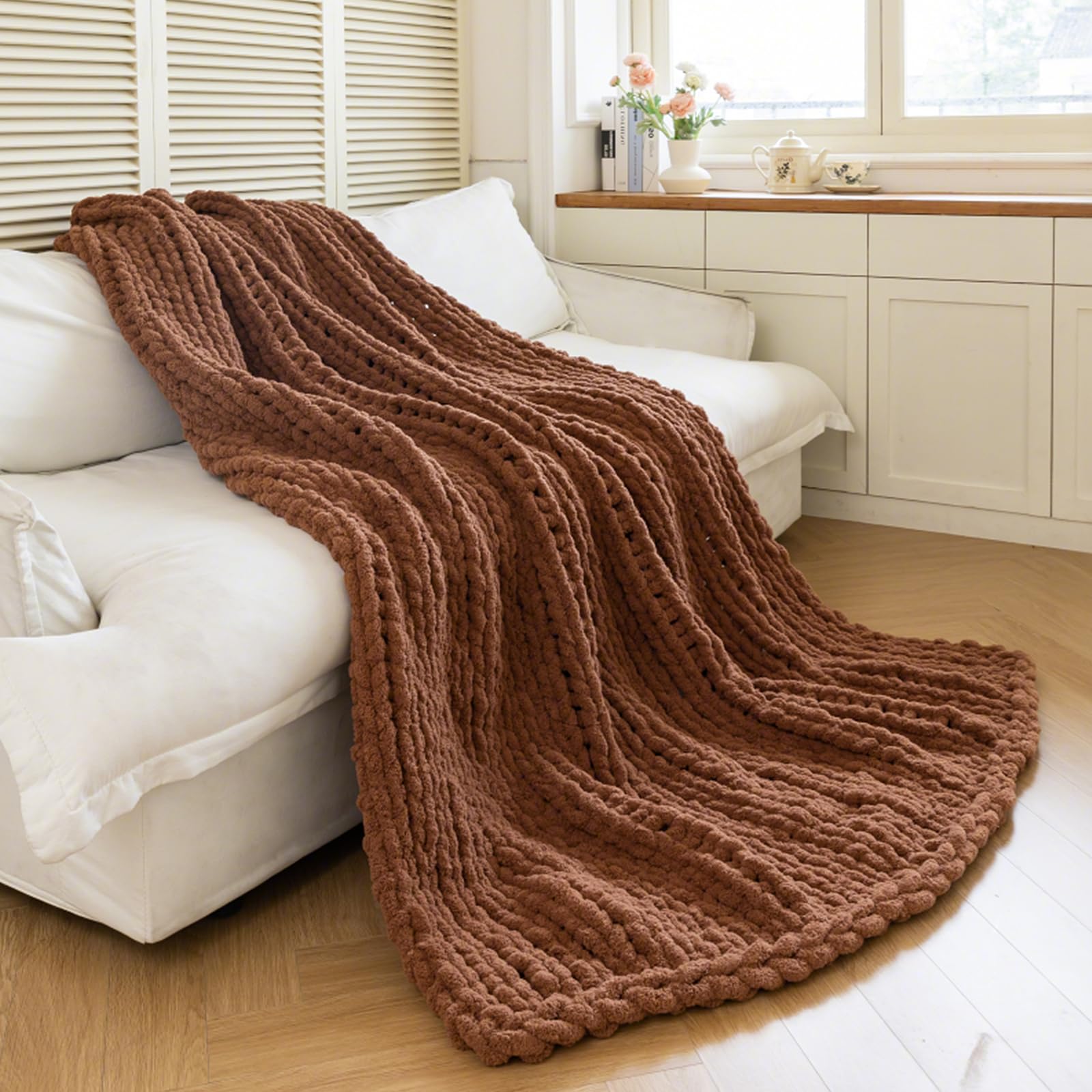 Chunky Knit Blanket - Luxury Soft Cozy 50 * 60 Throw Blanket,100% Woven Blanket Rope Knot Throw Blanket for Couch, Sofa, Home Decor, Gift - Machine Washable (Cream, 50 * 60)