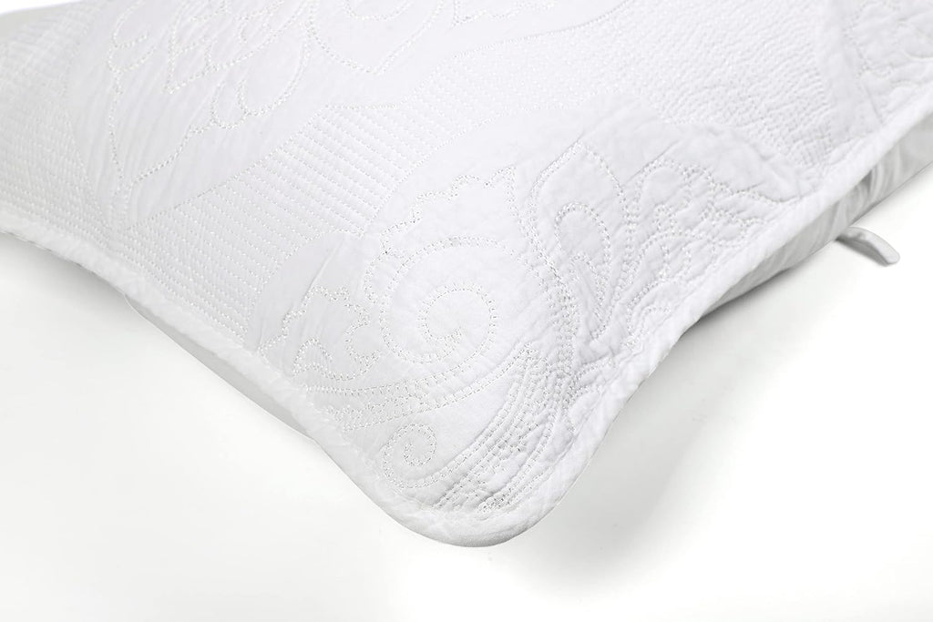 Newrara Bed Pillow Shams 100% Cotton White Embroidered Quilted Pillow Cases Set of 2, Queen Size (White)