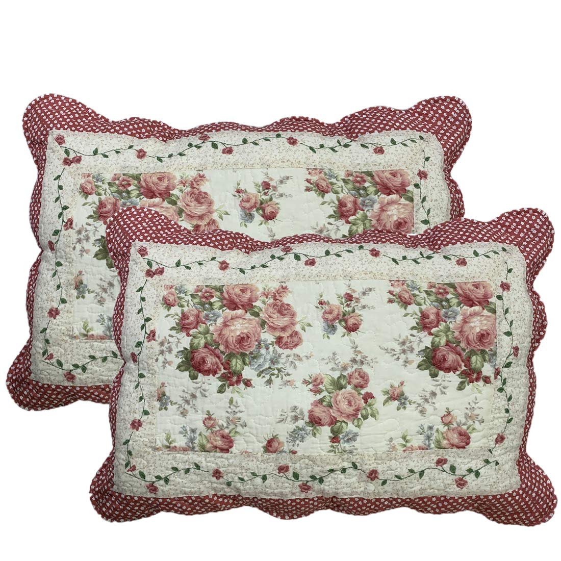 vctops 2-Piece Boho Cotton Quilted Bed Pillow Shams Floral Printed Patchwork Pillow Shams Set, Standard Size (510 Blue, 20"x28")