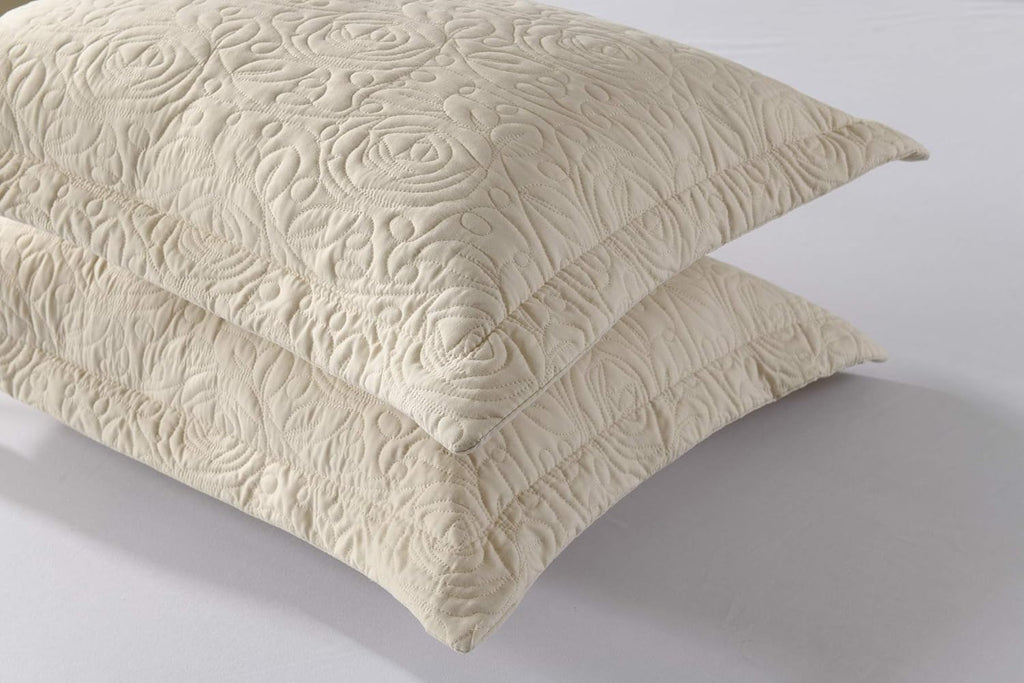 MarCielo 2-Piece Embroidered Pillow Shams, Decorative Microfiber Pillow Covers Set, Standard Size, Beige