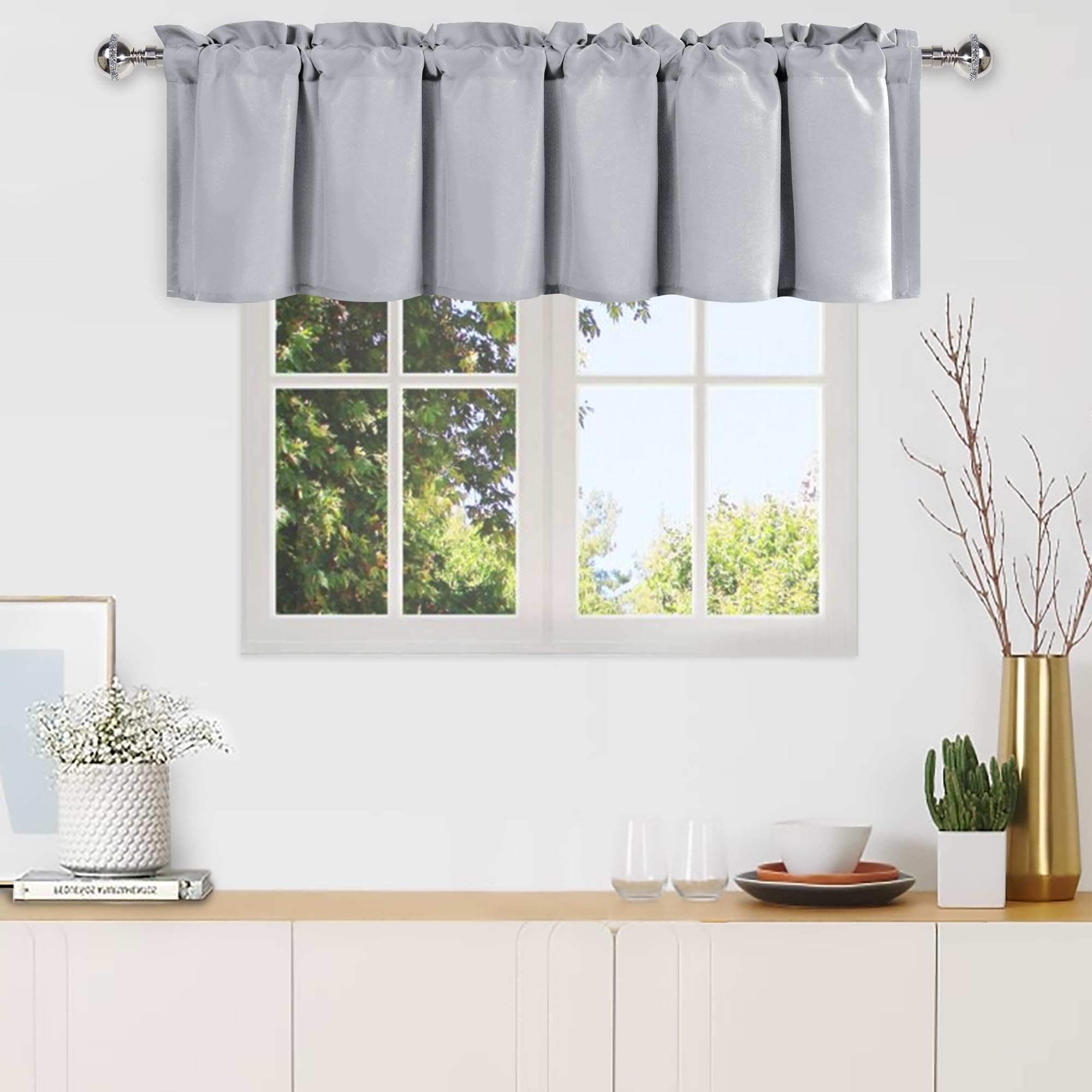 DWCN Valance Curtains for Living Room, Kitchen Valance Solid Short Topper, Rod Pocket Bathroom/Basement Curtain for Window Treatment, 1 Panel, 60 X 18 Inch, Grey