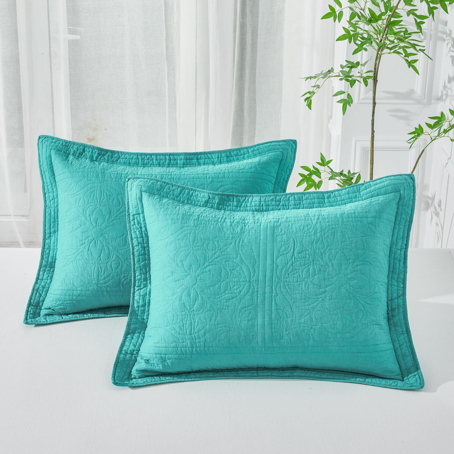WINLIFE 100% Cotton Quilted Euro Sham Covers, 2 Pack Cotton 26'' x 26'' Pillow Covers, Soft and Breathable Euro Shams, Square Pillow Shams, Navy Blue