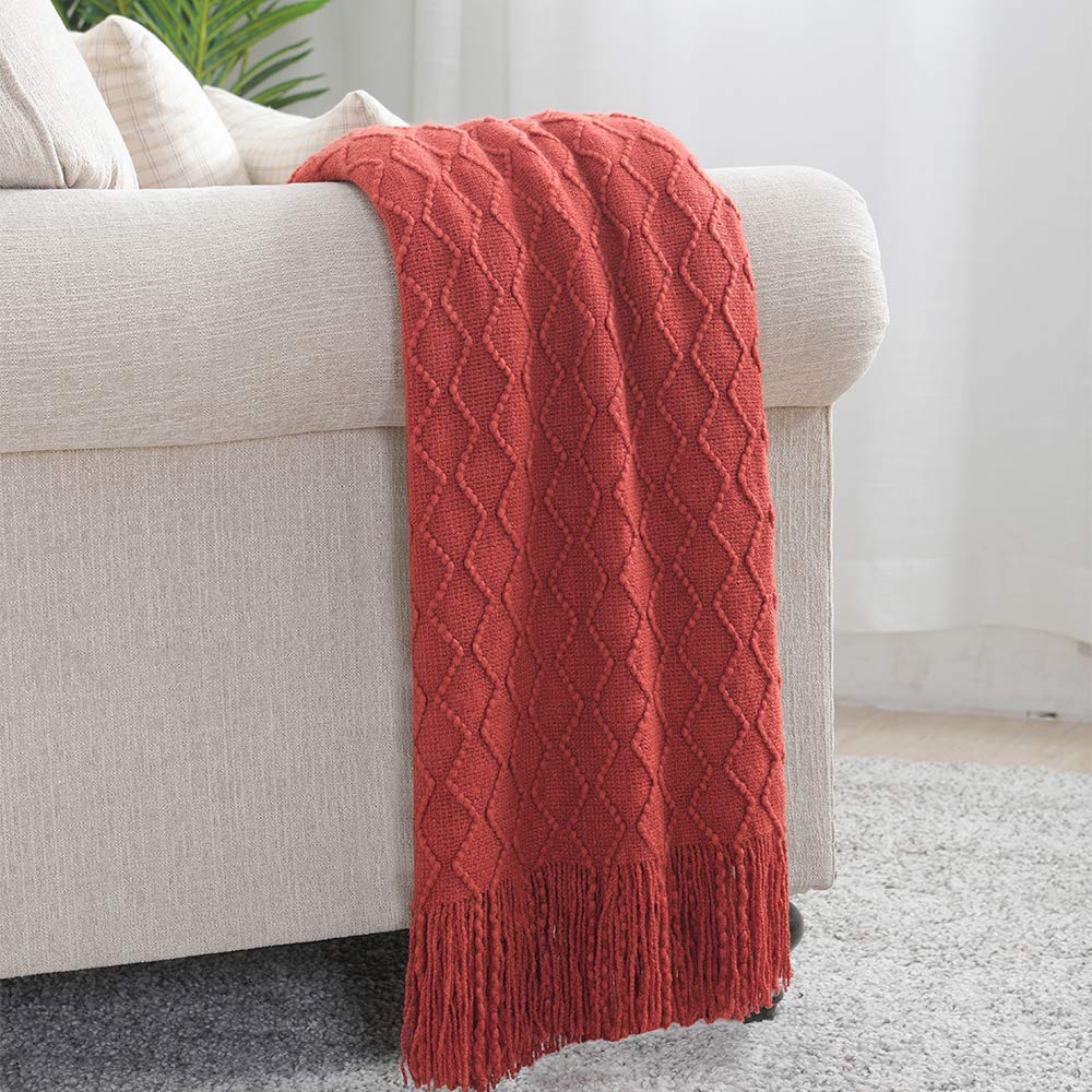 BOURINA Beige Throw Blanket 50x60 Inches Throw Textured Solid Soft Sofa Couch Decorative Knit Blanket