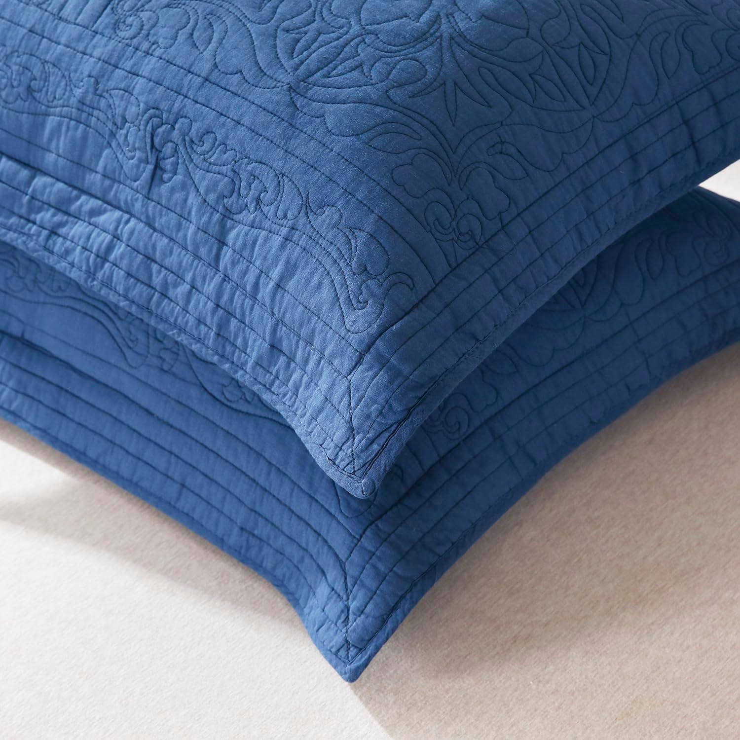 WINLIFE 100% Cotton Quilted Euro Sham Covers, 2 Pack Cotton 26'' x 26'' Pillow Covers, Soft and Breathable Euro Shams, Square Pillow Shams, Navy Blue