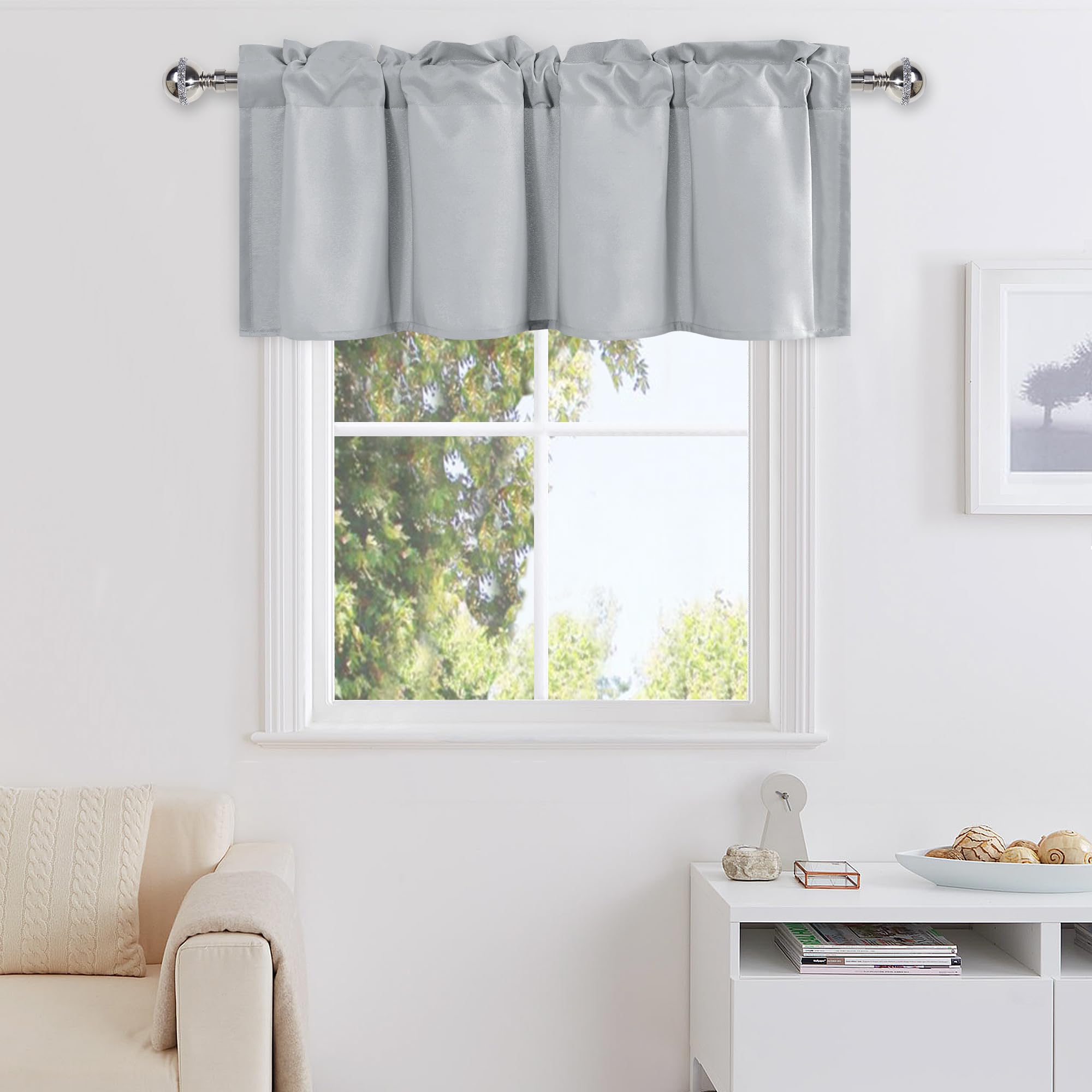 DWCN Valance Curtains for Living Room, Kitchen Valance Solid Short Topper, Rod Pocket Bathroom/Basement Curtain for Window Treatment, 1 Panel, 60 X 18 Inch, Grey
