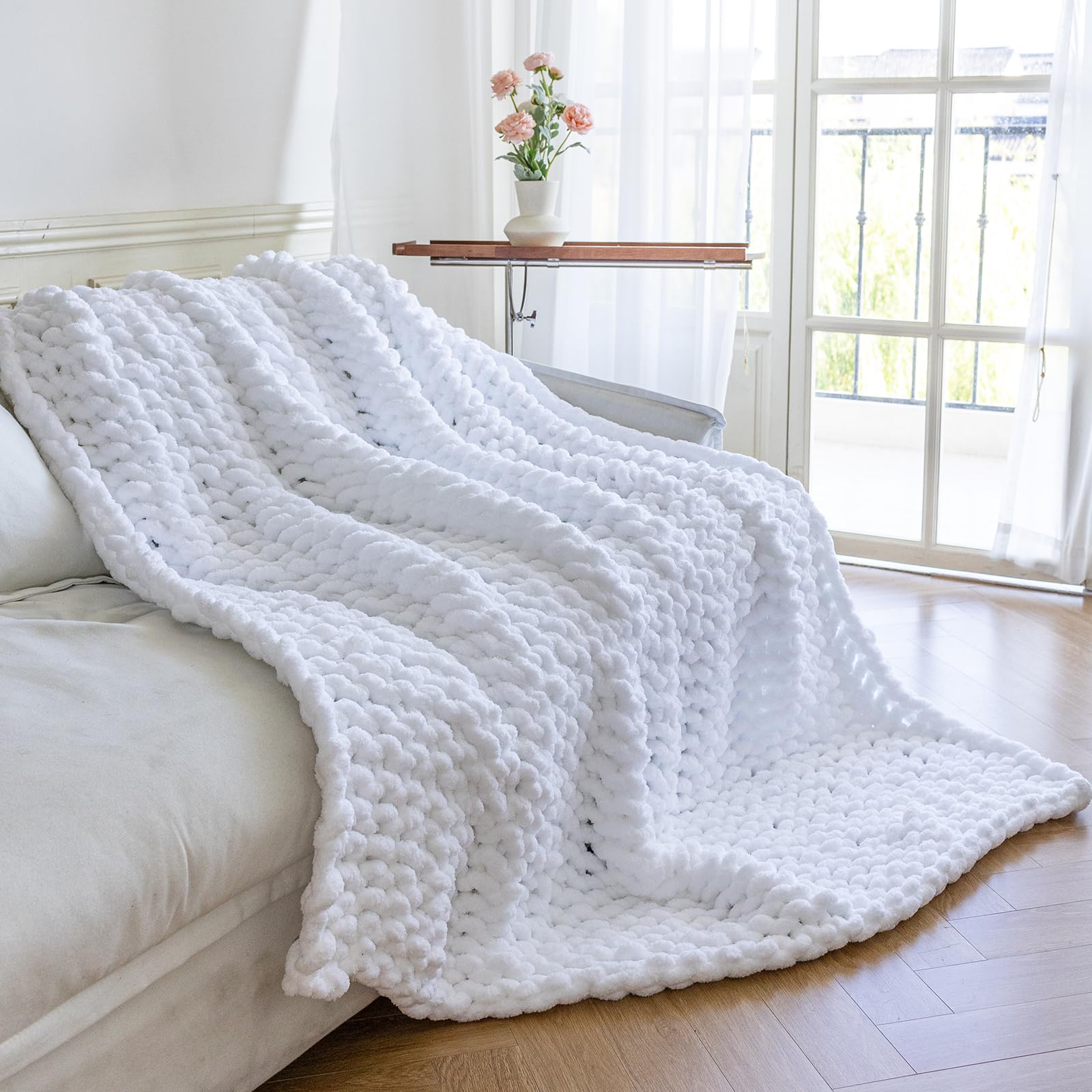 Chunky Knit Blanket - Luxury Soft Cozy 50 * 60 Throw Blanket,100% Woven Blanket Rope Knot Throw Blanket for Couch, Sofa, Home Decor, Gift - Machine Washable (Cream, 50 * 60)