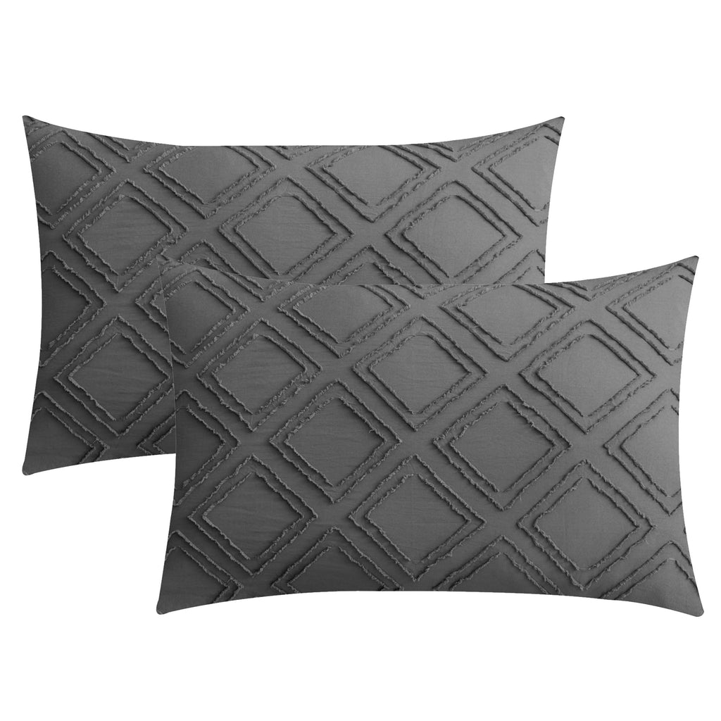 JELLYMONI Pillowcases Standard Size Green 2 Pack Boho Plaid Bed Pillow Covers 20x26in Polyester Envelope Pillow Shams Tufted Bohemian Textured (Pillows are not Included)