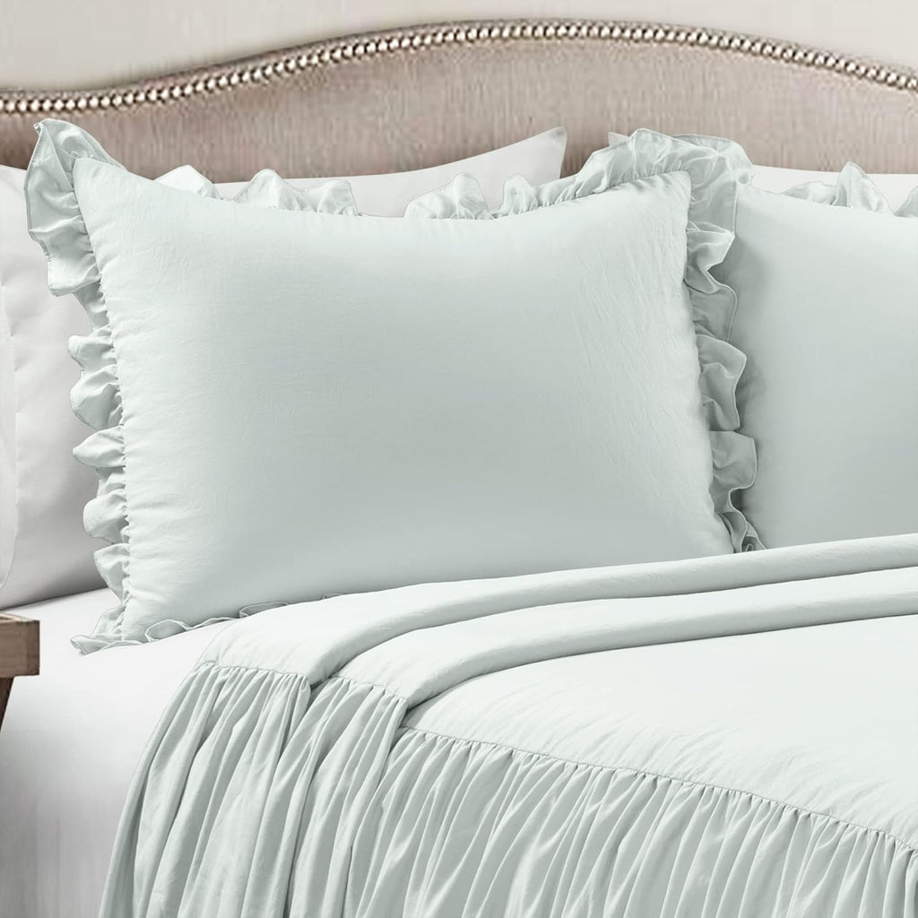 Lush Decor Ruffle Skirt Bedspread Set - 3-Piece Luxurious Farmhouse Bedding - Elegant Ruffle Detail - Timeless Style - Soft Lightweight Sheets - Queen, Sea Salt