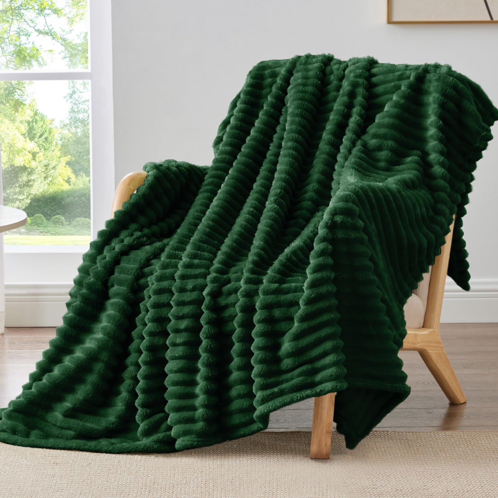 BEDELITE Fleece Throw Blanket for Couch - 300GSM Soft & Warm Fluffy Cream White Blanket, Decorative and Giftable Striped Blankets for Women, Men, 50"x60"
