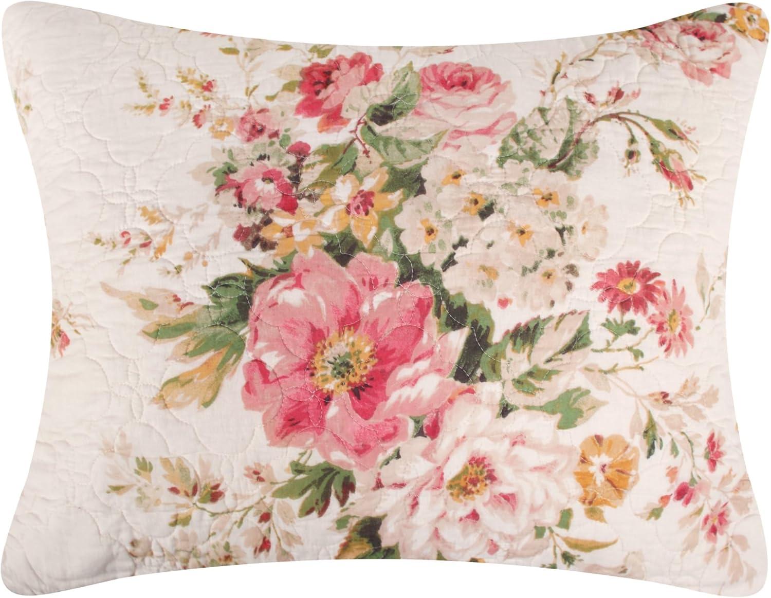 Greenland Home Grace Traditional Floral Cotton Quilted Pillow Sham, Standard 20x26-inch, Buttercup