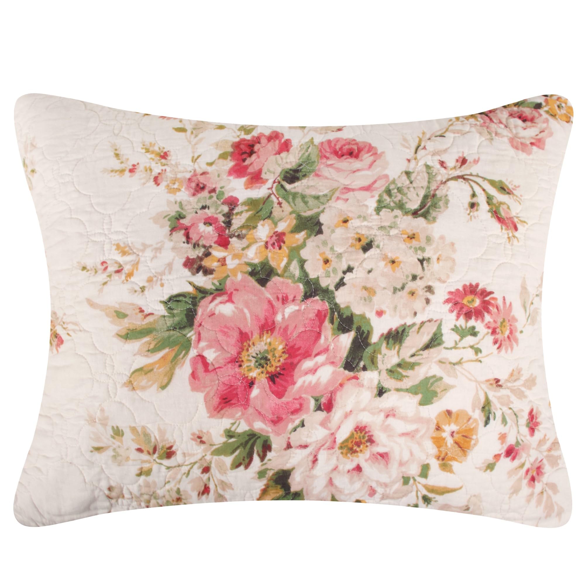 Greenland Home Grace Traditional Floral Cotton Quilted Pillow Sham, Standard 20x26-inch, Buttercup