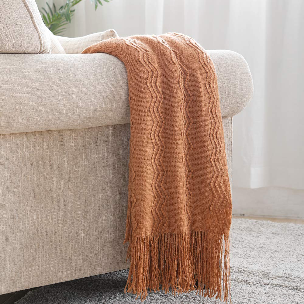 BOURINA Beige Throw Blanket 50x60 Inches Throw Textured Solid Soft Sofa Couch Decorative Knit Blanket