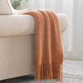 BOURINA Beige Throw Blanket 50x60 Inches Throw Textured Solid Soft Sofa Couch Decorative Knit Blanket