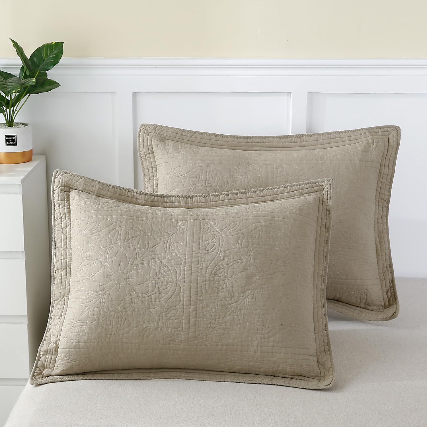 WINLIFE 100% Cotton Quilted Euro Sham Covers, 2 Pack Cotton 26'' x 26'' Pillow Covers, Soft and Breathable Euro Shams, Square Pillow Shams, Navy Blue