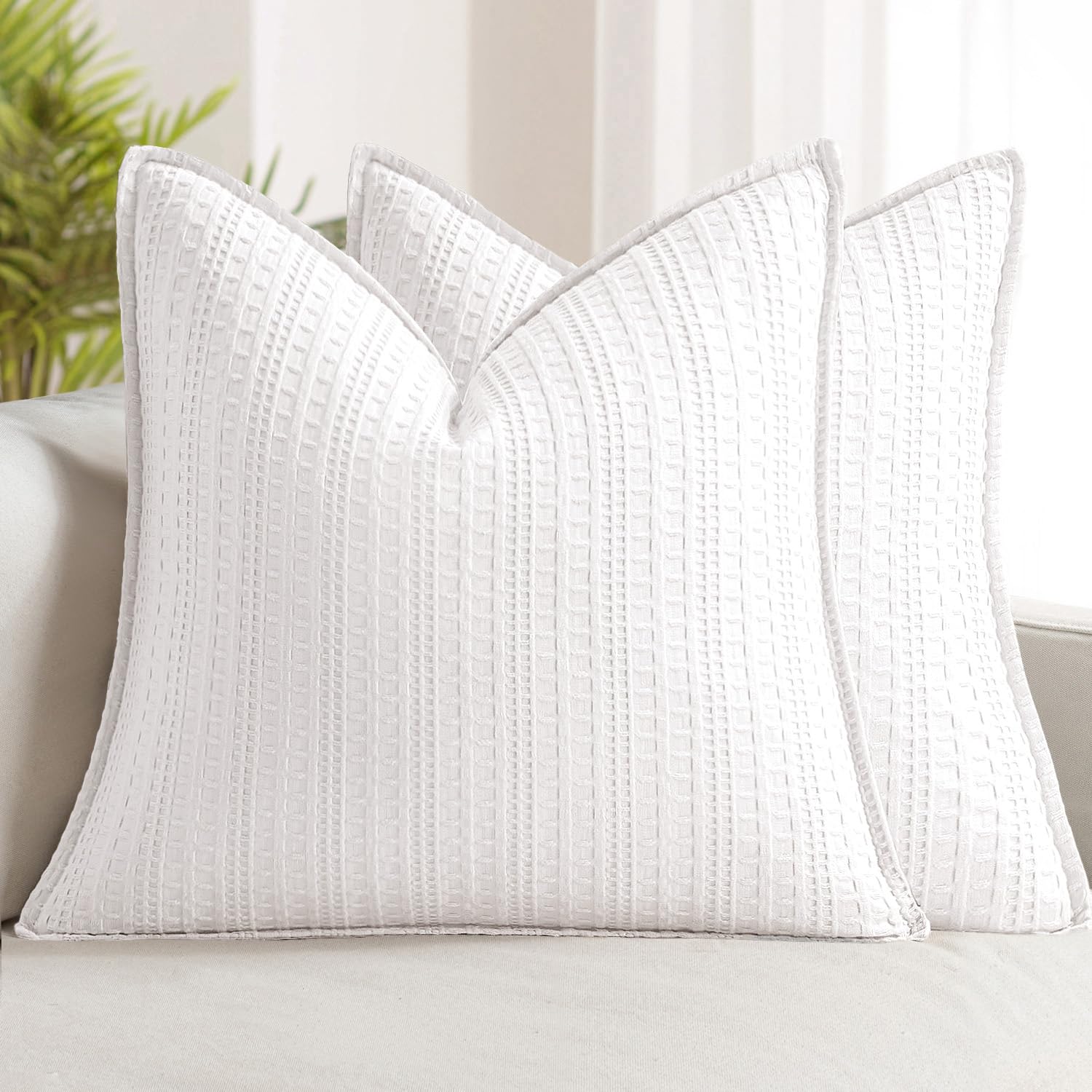 100% Cotton Waffle Pillow Shams Standard Size, 2 Pack 20x26 Decorative Pillow Covers for Bed Couch Sofa, Neutral Weave Cushion Cases Modern Farmhouse Home Decor, Oatmeal
