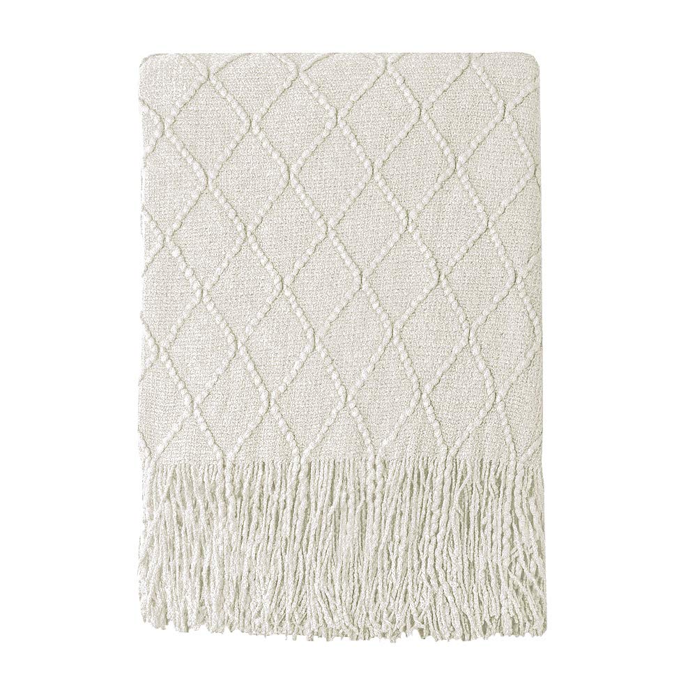 BOURINA Beige Throw Blanket 50x60 Inches Throw Textured Solid Soft Sofa Couch Decorative Knit Blanket