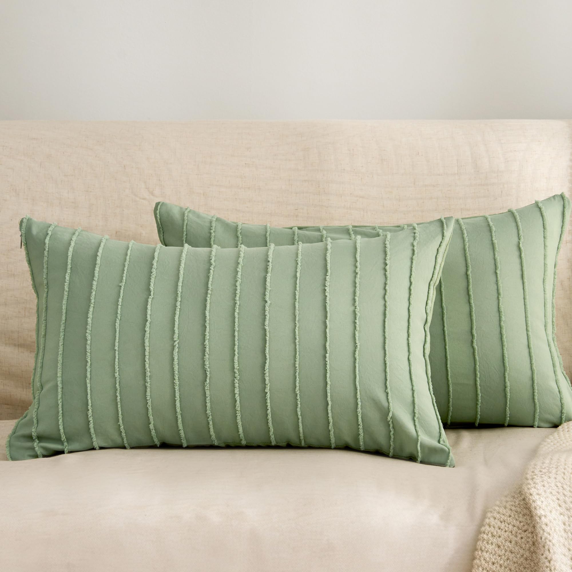 JELLYMONI 2 Pack White Pillowcases Standard Size, Soft Microfiber Striped Tufted Pillow Covers with Envelope Closure (Pillows are not Included)