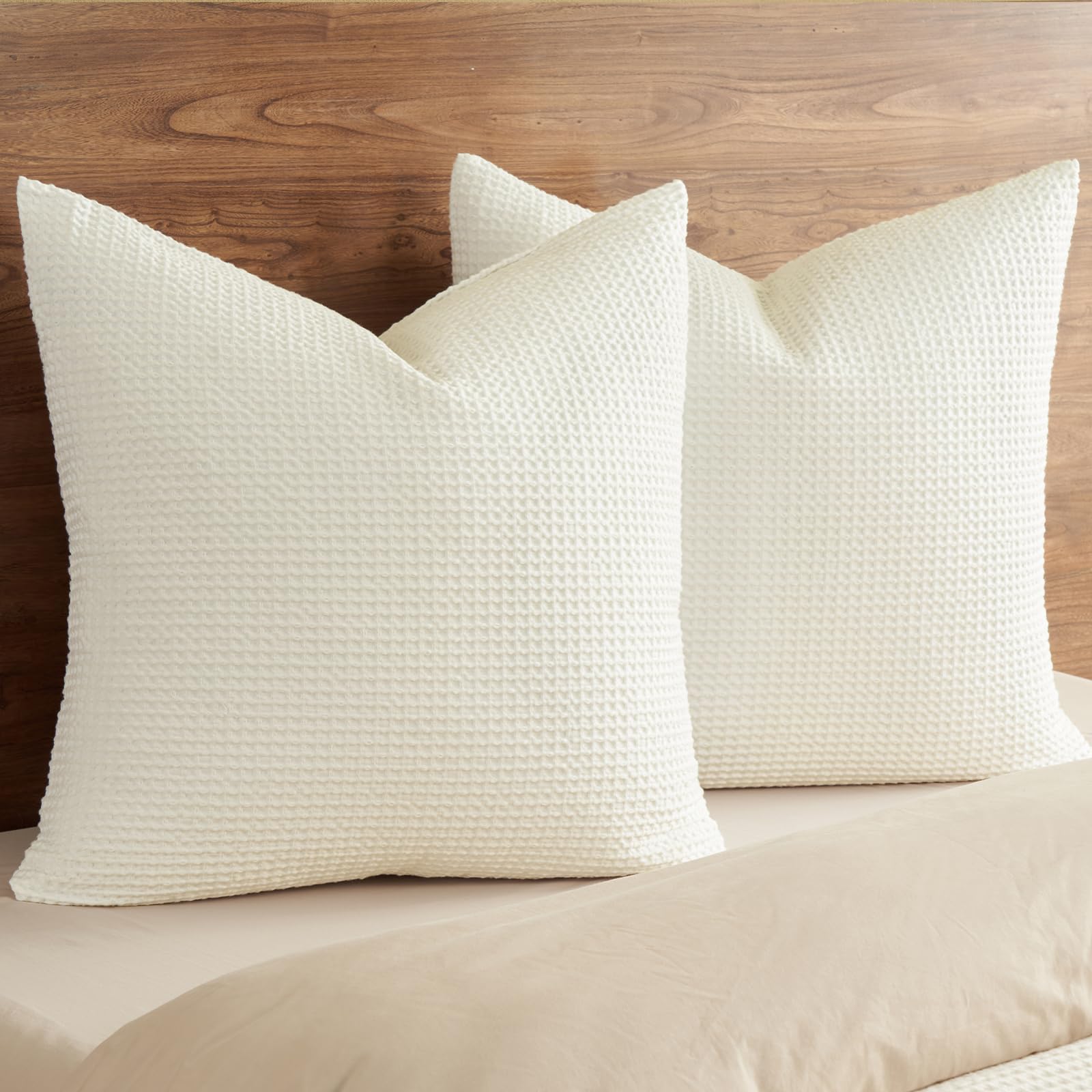 PHF 100% Cotton Waffle Pillow Shams Standard Size, 2 Pack 20" x 26" Soft Skin-Friendly and Breathable Pillowcases, No Filling, Aesthetic Woven Waffle Weave Pillow Covers for Bed, Dark Navy