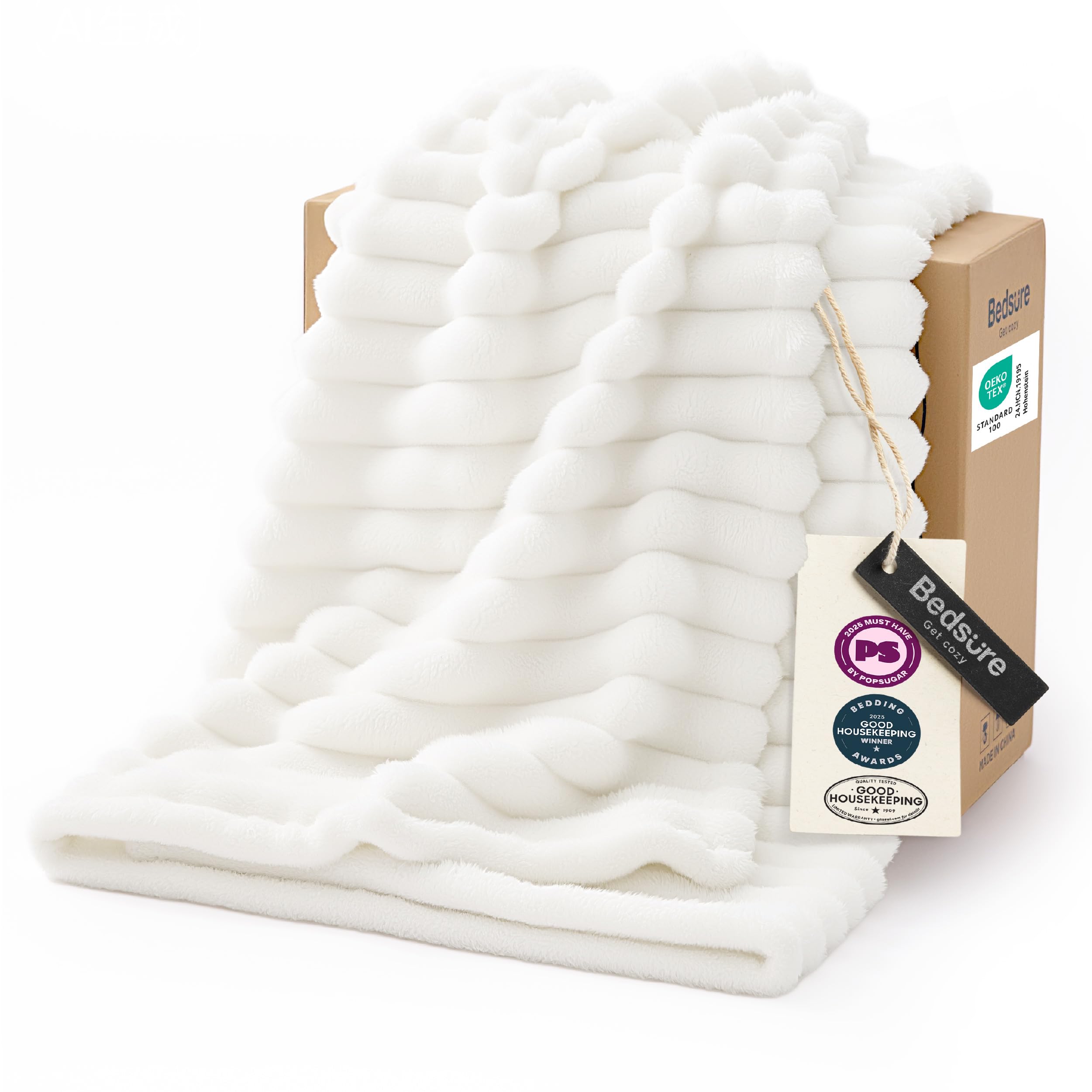 Bedsure GentleSoft King Size Blanket for Bed - Cozy Soft Blankets for Women, Cute Large Bedding Fleece Throws for Girls, Off White, 108x90 Inches