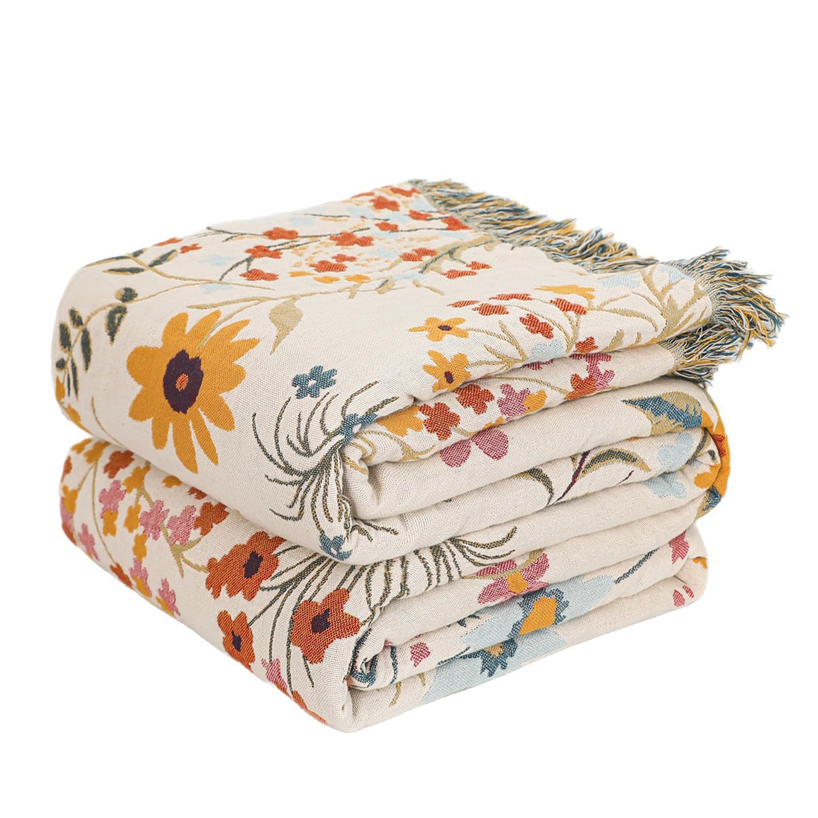 MSGKV Boho Throw Blanket 60''x80'',100% Cotton Blanket for Couch Bed, Summer Breathable Quilt Farmhouse Home Decor Soft Lightweight Picnic Blankets