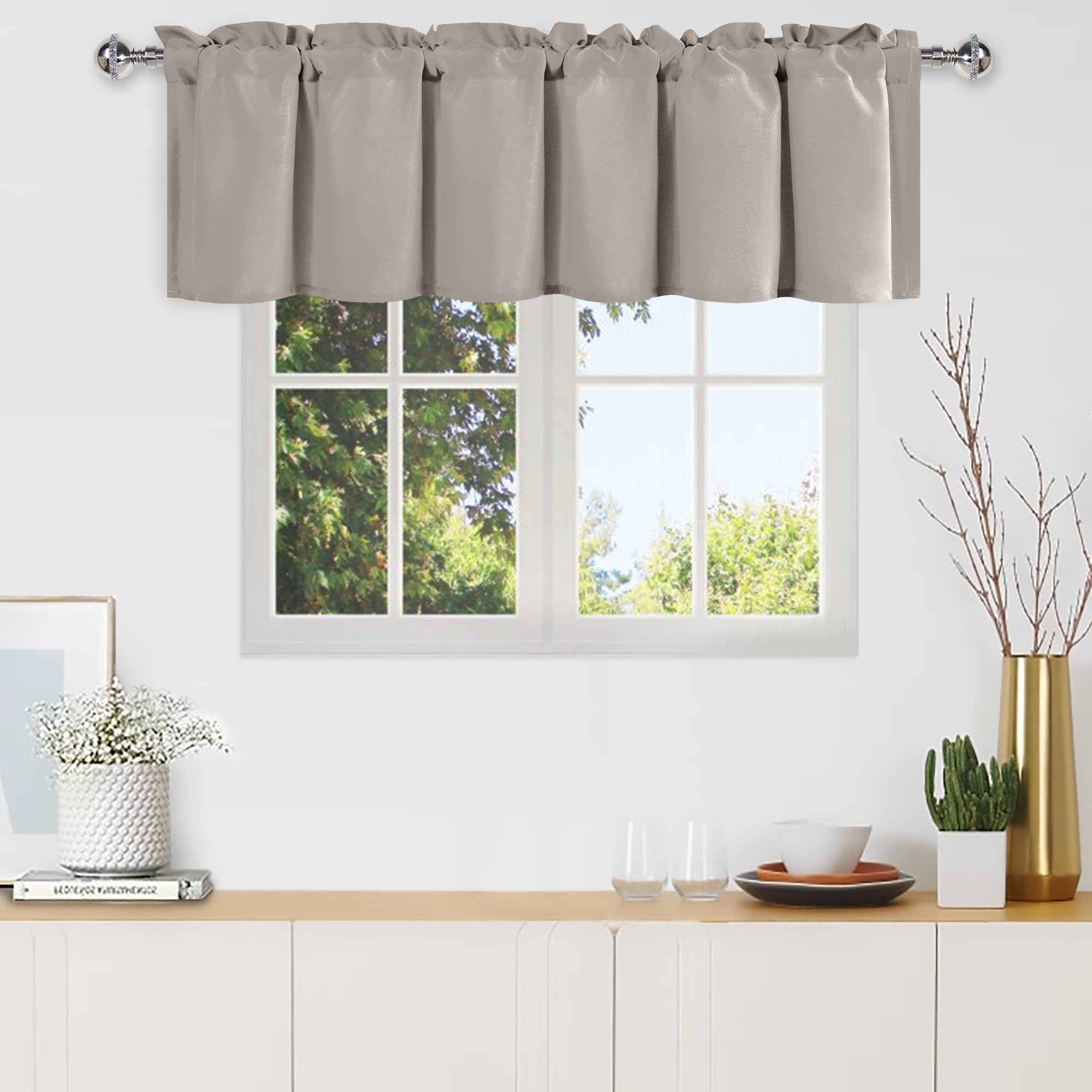 DWCN Valance Curtains for Living Room, Kitchen Valance Solid Short Topper, Rod Pocket Bathroom/Basement Curtain for Window Treatment, 1 Panel, 60 X 18 Inch, Grey