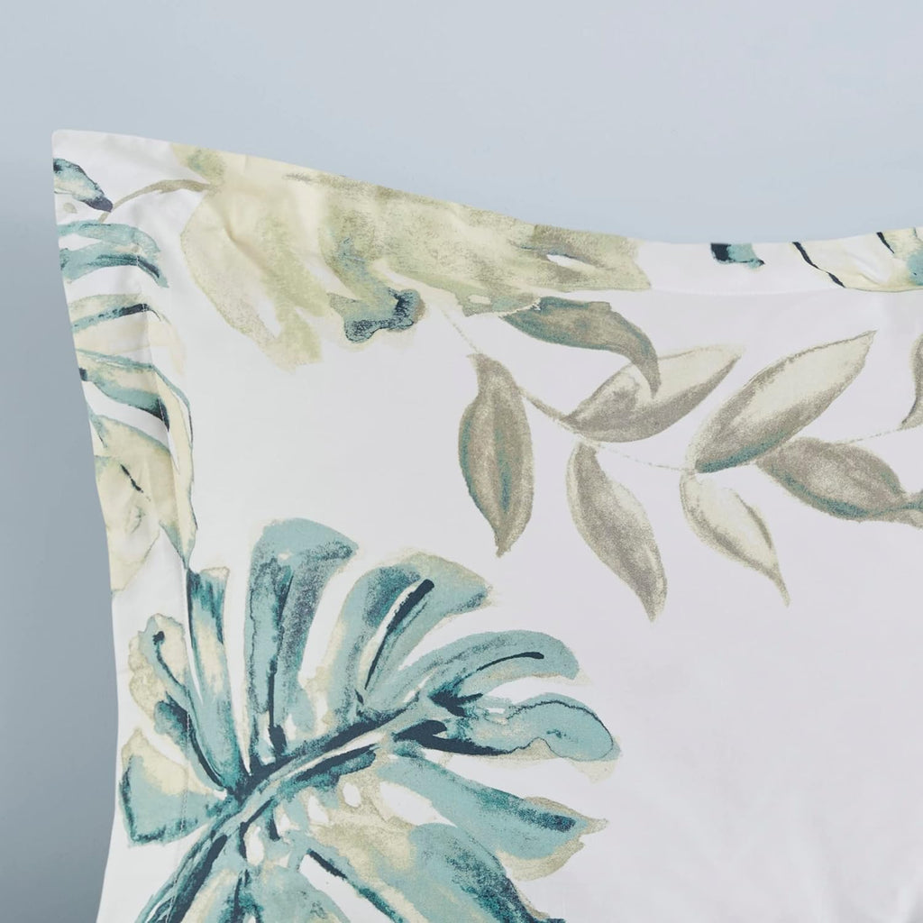 Harbor House Cozy Cotton Comforter Set - Coastal, All Season Down Alternative Casual Bedding with Matching Shams, Decorative Pillows, Lorelai, Monstera Leaf Green Queen(92"x96") 6 Piece