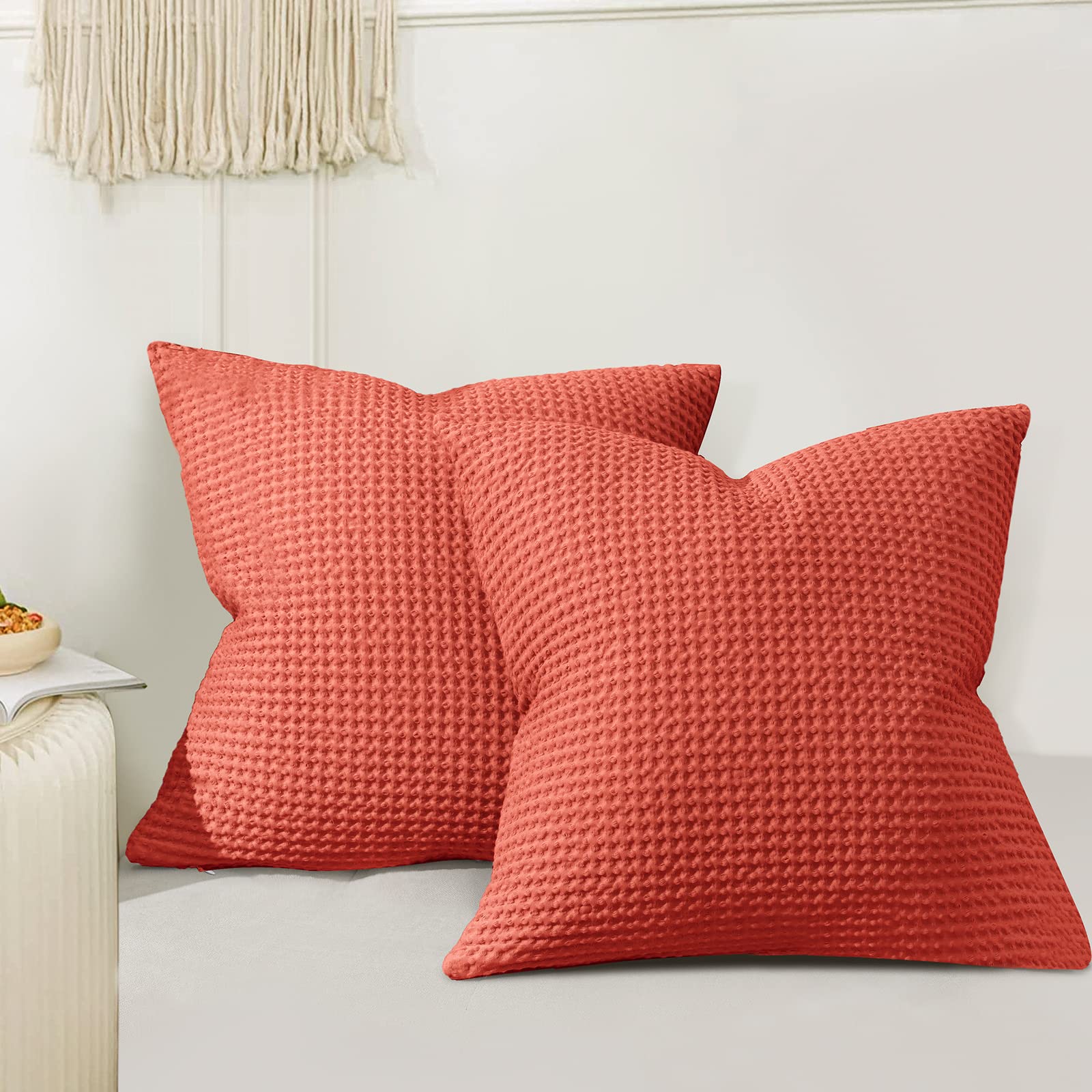 PHF 100% Cotton Waffle Pillow Shams Standard Size, 2 Pack 20" x 26" Soft Skin-Friendly and Breathable Pillowcases, No Filling, Aesthetic Woven Waffle Weave Pillow Covers for Bed, Dark Navy