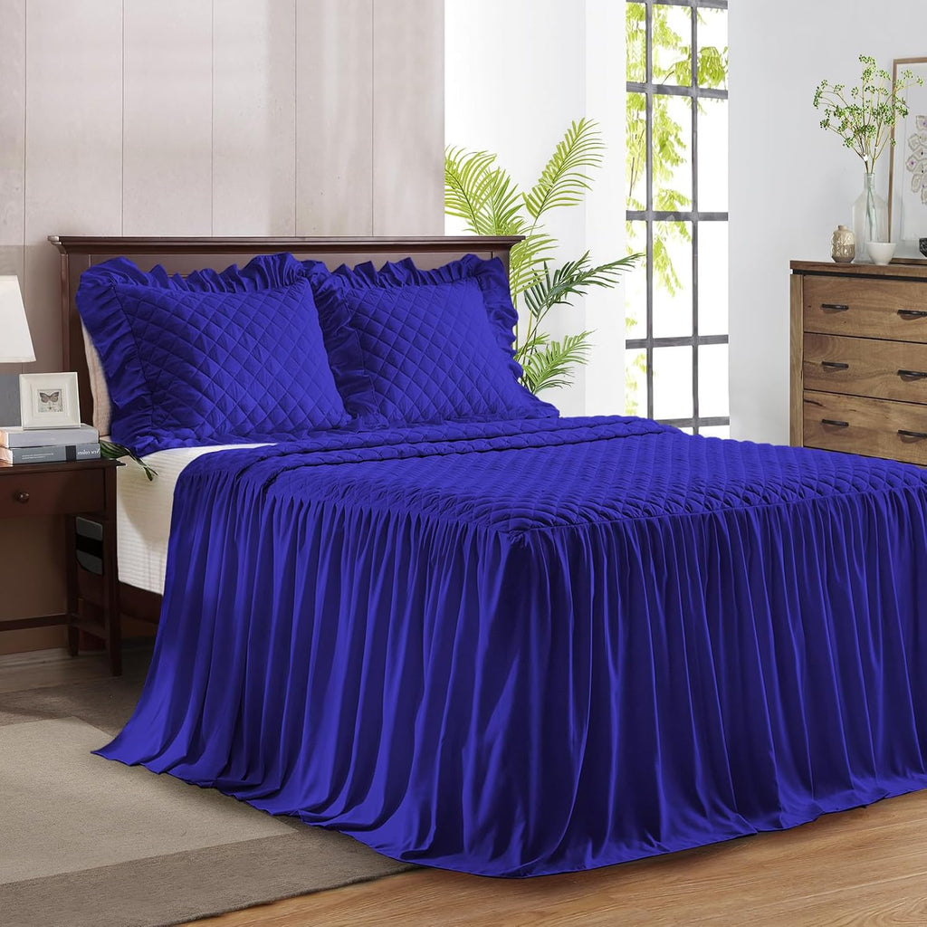 Ruffle Skirt Bedspread Set - 30" Long Drop - Vintage Chic Ruffled Summer Coverlet Bed Spreads Quilt Boho Bedding Farmhouse Style Lightweight Luxurious Rustic 2 Piece Set Twin Size Black