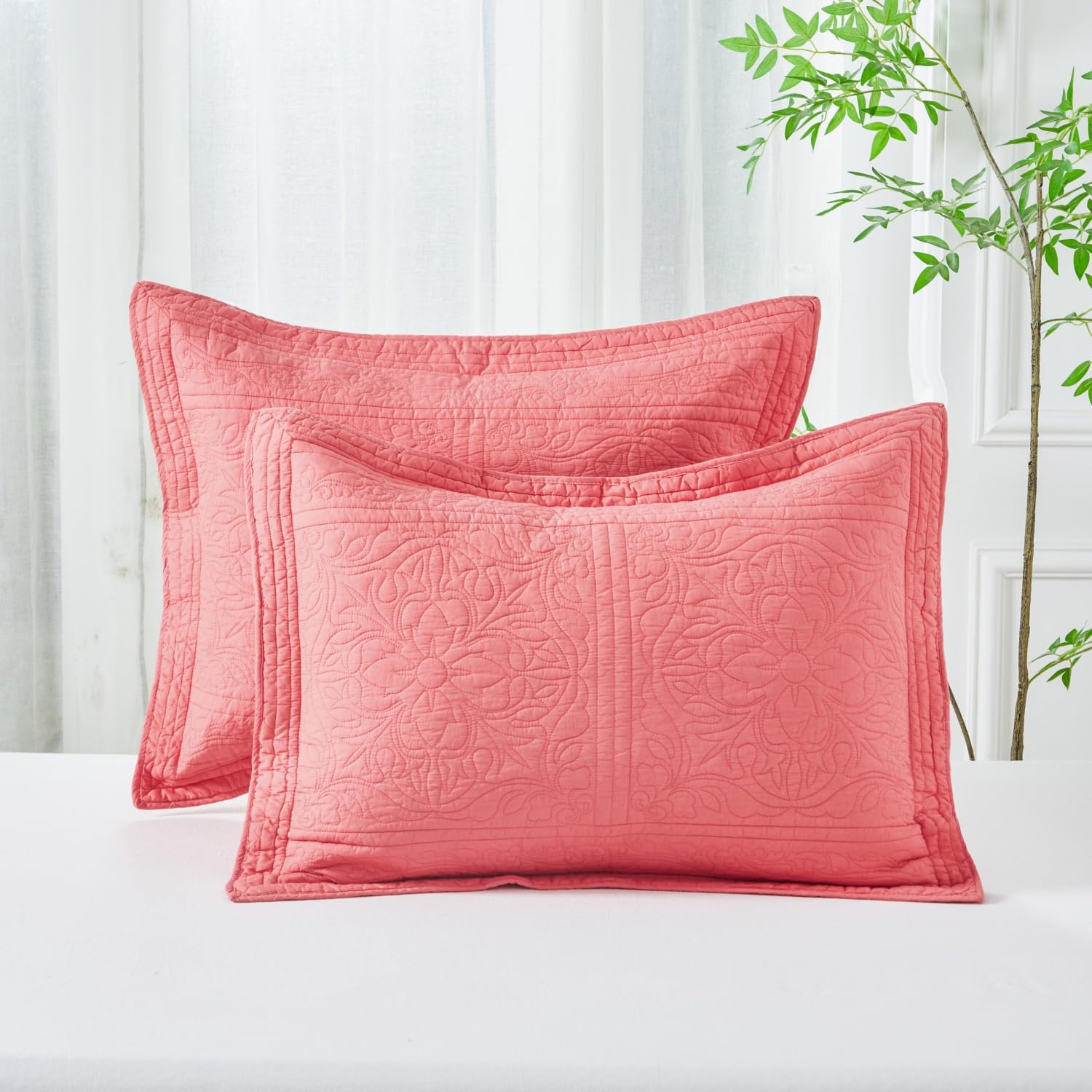 WINLIFE 100% Cotton Quilted Euro Sham Covers, 2 Pack Cotton 26'' x 26'' Pillow Covers, Soft and Breathable Euro Shams, Square Pillow Shams, Navy Blue
