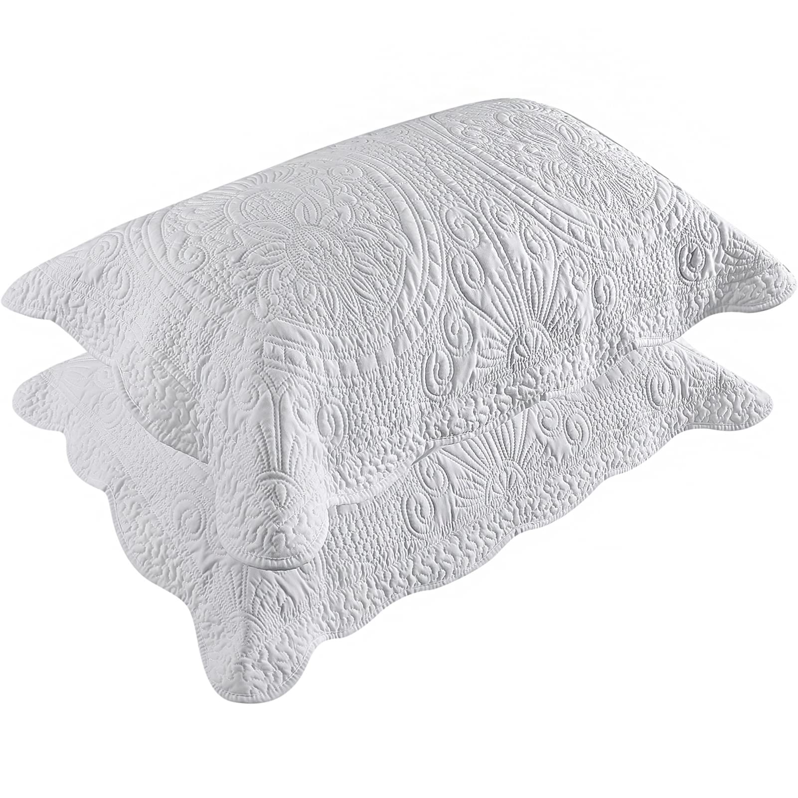 BOSOWOS Pillow Shams Standard Size Set of 2, Ultra Soft Breathable Quilted Pillow Cases 20 x 26 inches for Sleeping, Decorative Microfiber Bed Pillowcases Easy Care, White