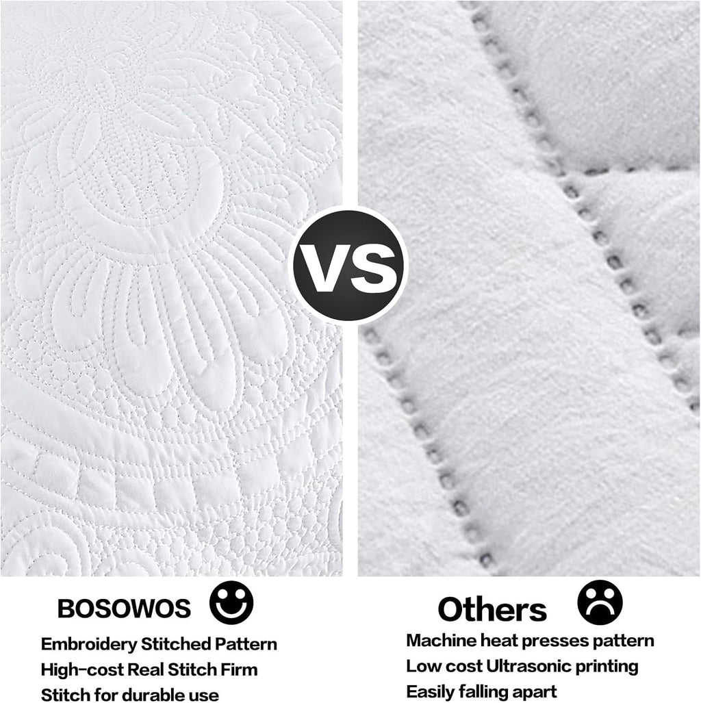BOSOWOS Pillow Shams Standard Size Set of 2, Ultra Soft Breathable Quilted Pillow Cases 20 x 26 inches for Sleeping, Decorative Microfiber Bed Pillowcases Easy Care, White