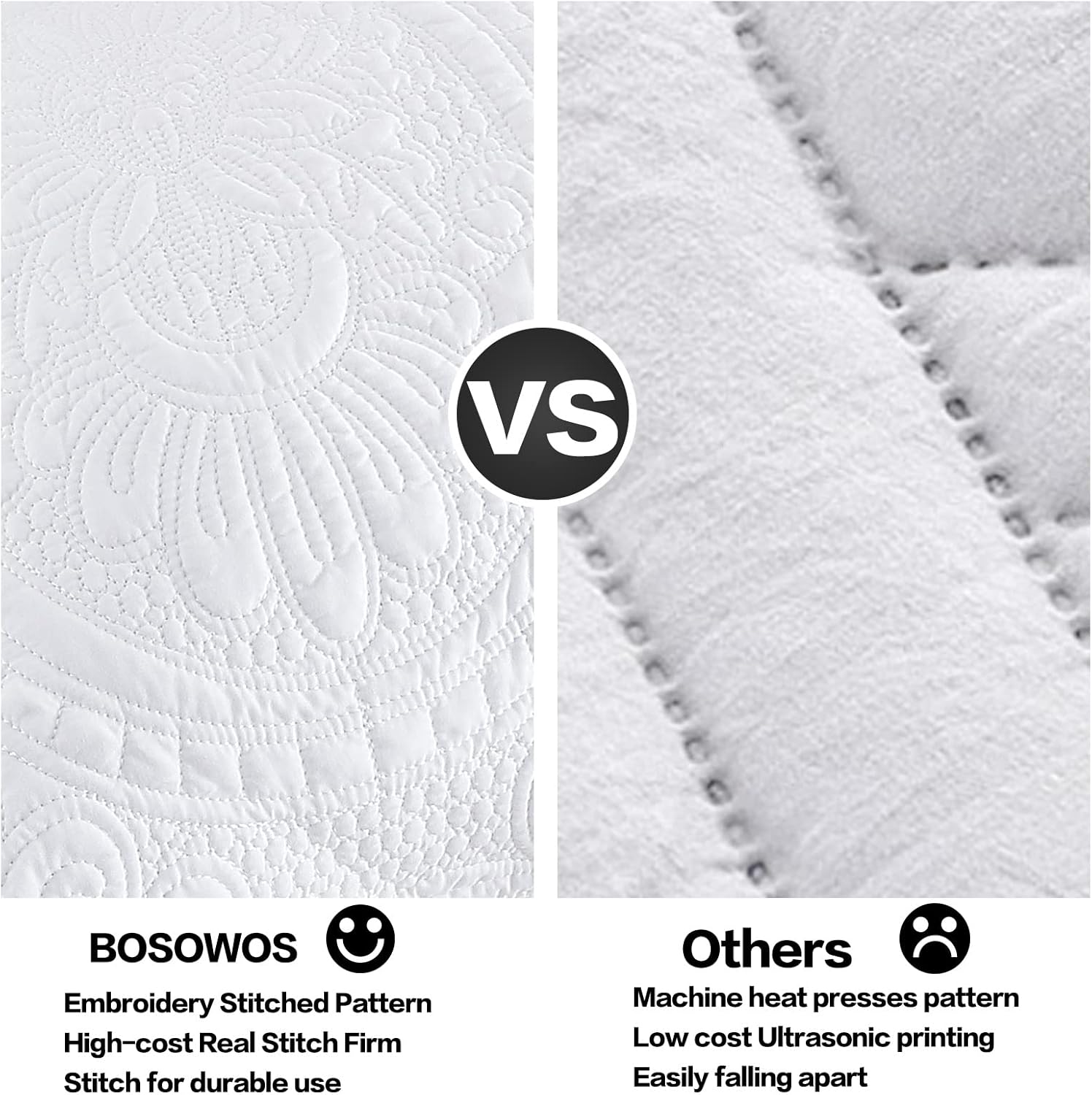 BOSOWOS Pillow Shams Standard Size Set of 2, Ultra Soft Breathable Quilted Pillow Cases 20 x 26 inches for Sleeping, Decorative Microfiber Bed Pillowcases Easy Care, White