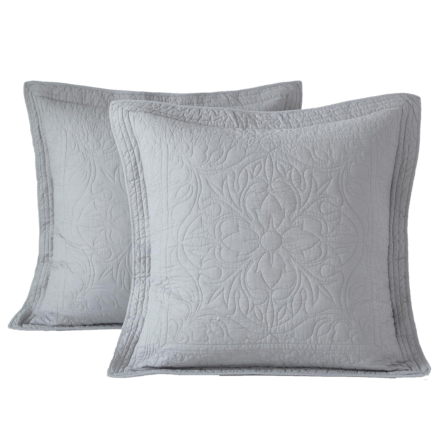 WINLIFE 100% Cotton Quilted Pillow Sham Floral Printed Pillow Cover Sage Green, Standard Size, 20 x 26 Inch