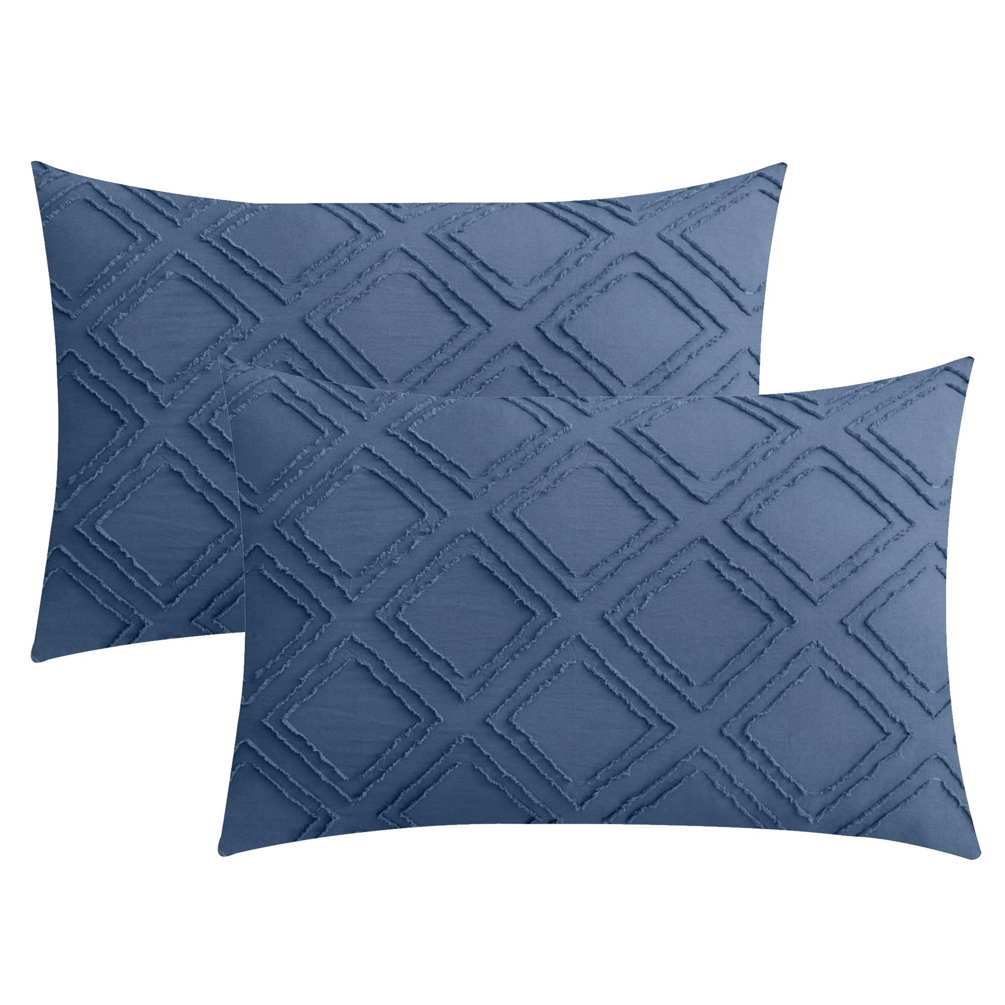 JELLYMONI Pillowcases Standard Size Green 2 Pack Boho Plaid Bed Pillow Covers 20x26in Polyester Envelope Pillow Shams Tufted Bohemian Textured (Pillows are not Included)