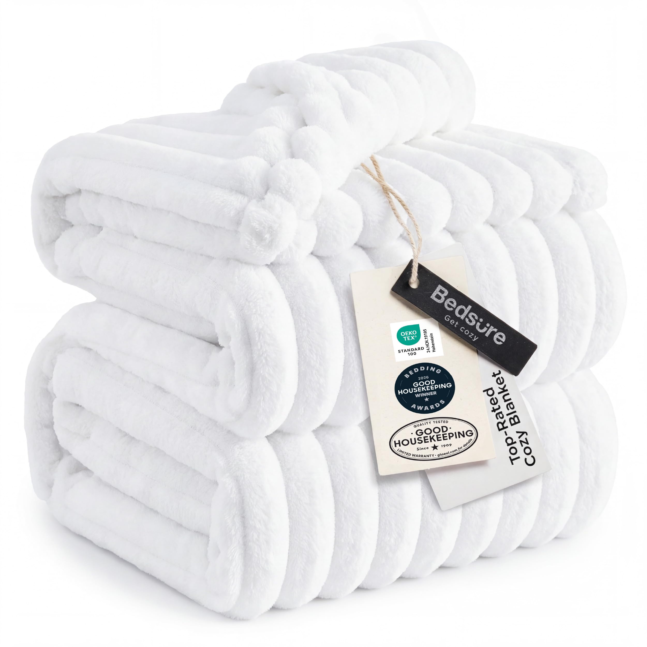 Bedsure GentleSoft Blankets Queen Size for Bed - Cozy Soft Sofa Couch Cover Blankets for Women, Cute Large Bedding Fleece Throws for Girls, Off White, 90x90 Inches