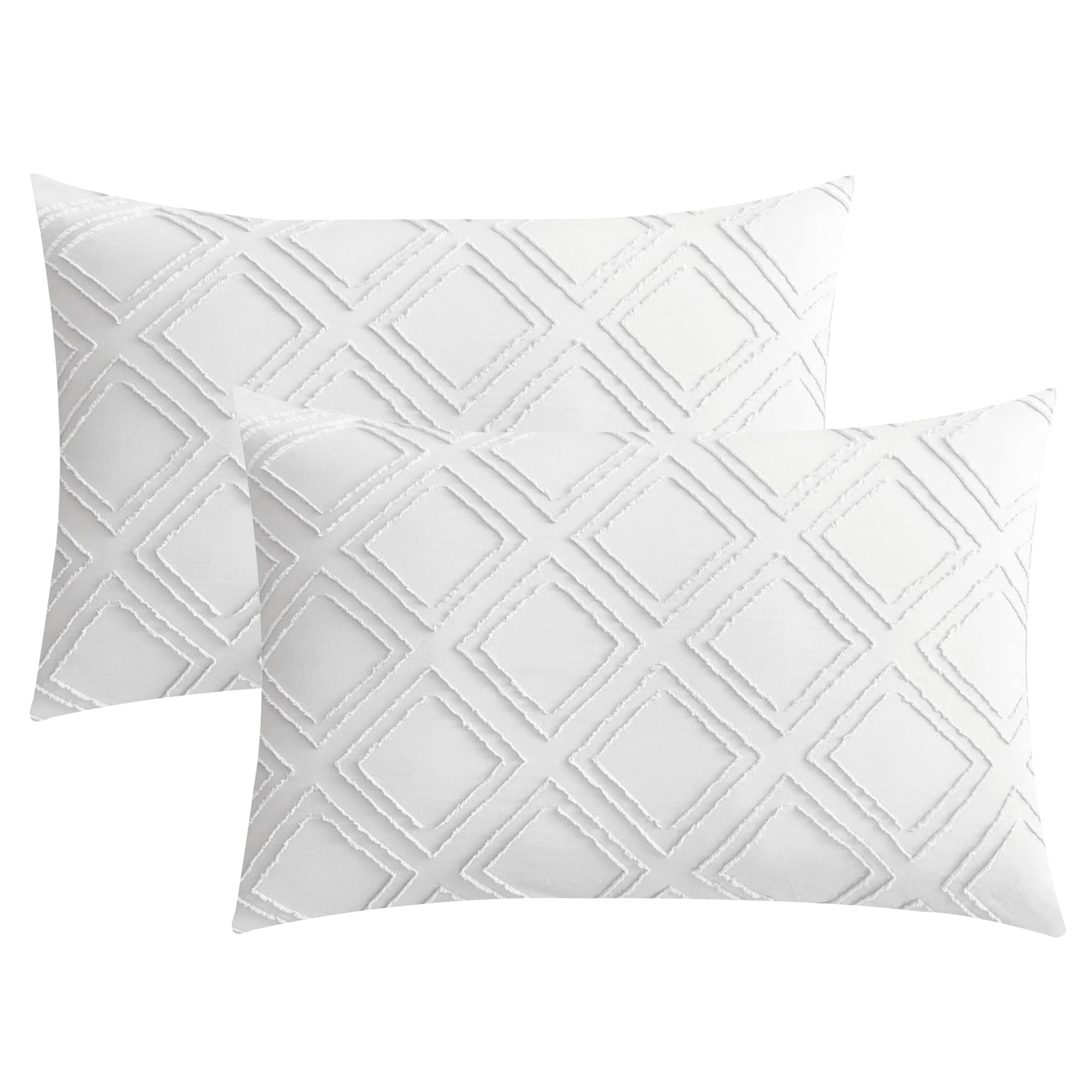 JELLYMONI Pillowcases Standard Size Green 2 Pack Boho Plaid Bed Pillow Covers 20x26in Polyester Envelope Pillow Shams Tufted Bohemian Textured (Pillows are not Included)