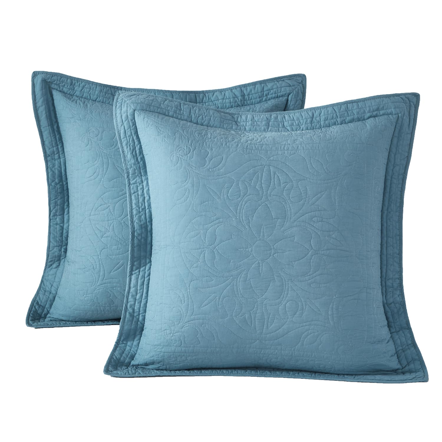 WINLIFE 100% Cotton Quilted Euro Sham Covers, 2 Pack Cotton 26'' x 26'' Pillow Covers, Soft and Breathable Euro Shams, Square Pillow Shams, Navy Blue