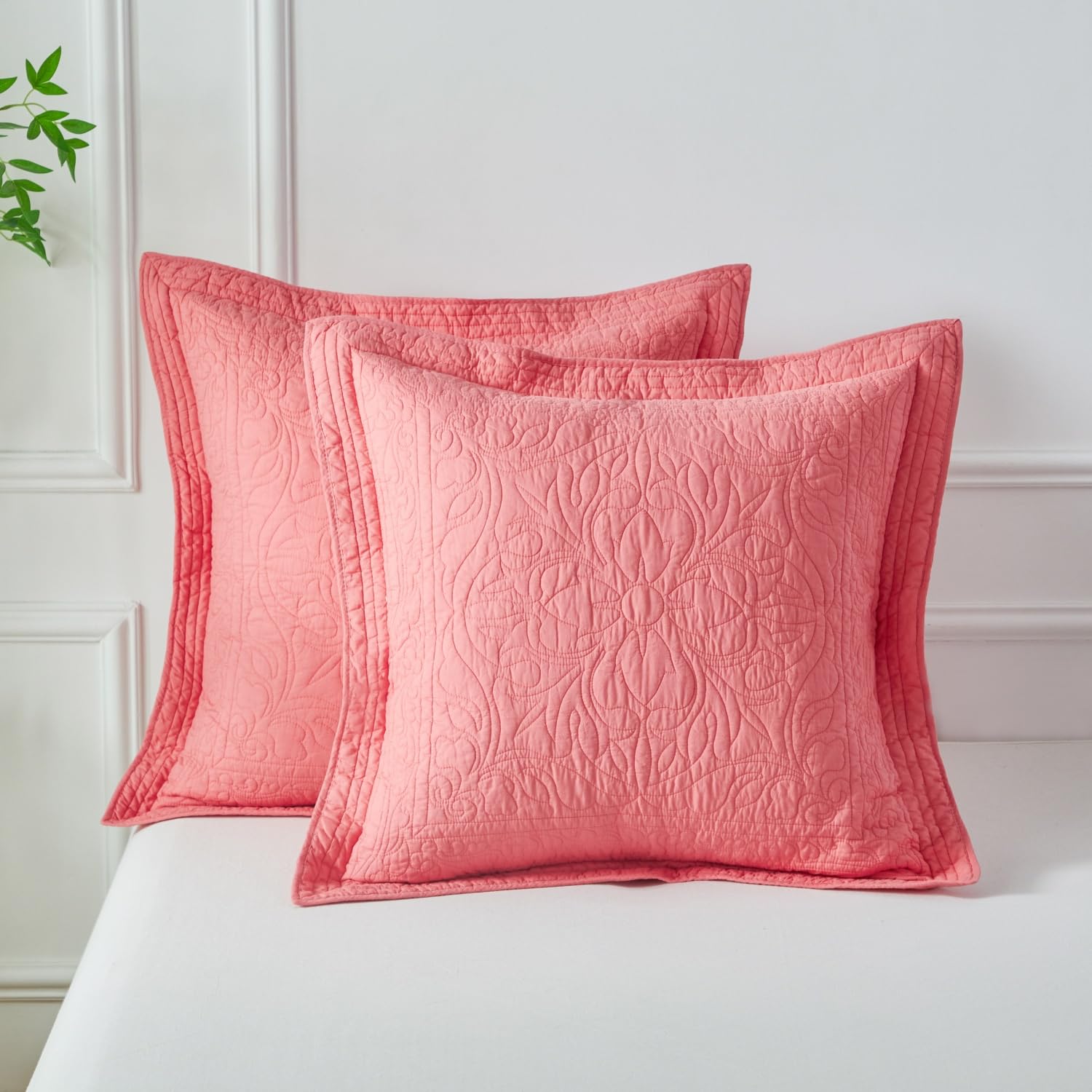 WINLIFE 100% Cotton Quilted Euro Sham Covers, 2 Pack Cotton 26'' x 26'' Pillow Covers, Soft and Breathable Euro Shams, Square Pillow Shams, Navy Blue
