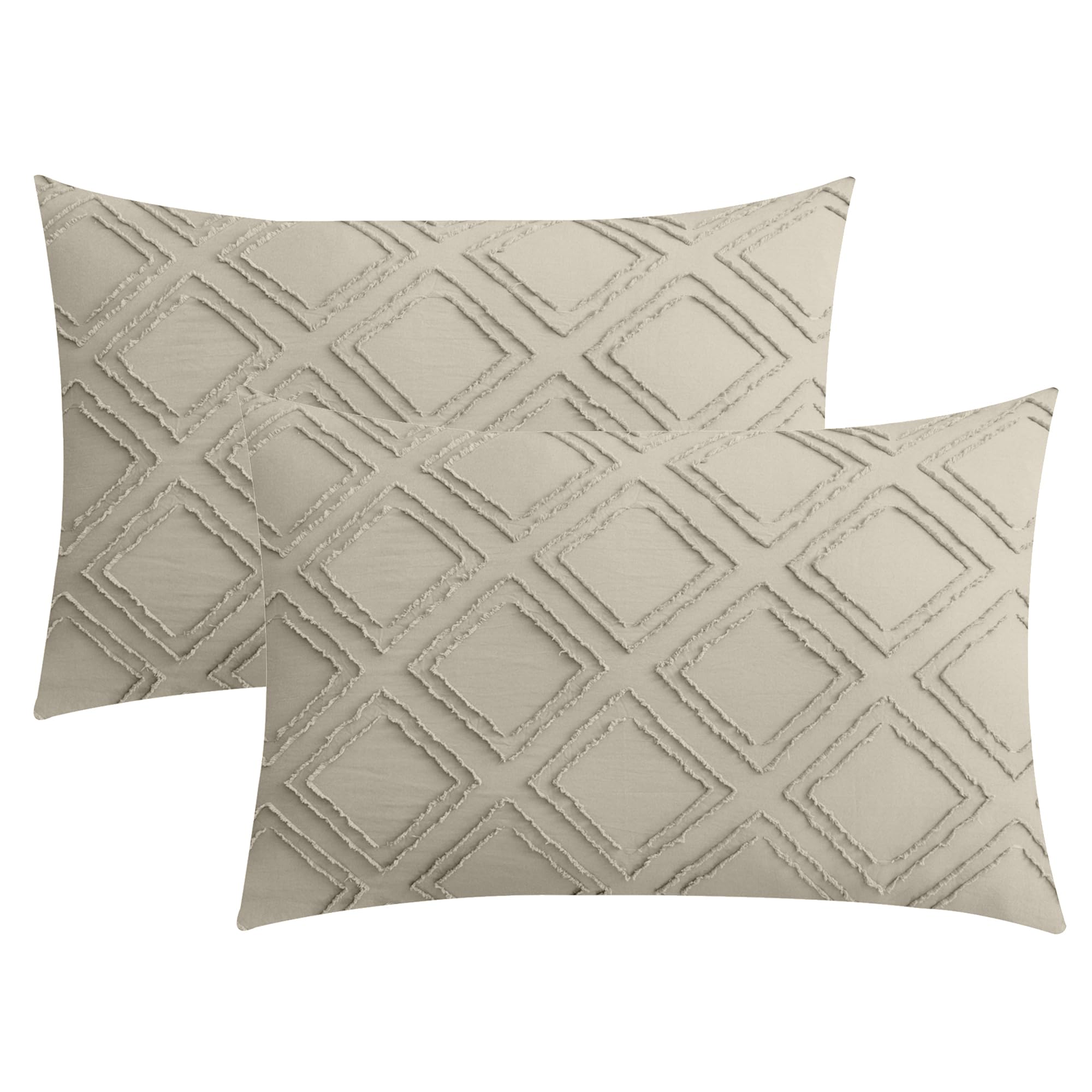 JELLYMONI Pillowcases Standard Size Green 2 Pack Boho Plaid Bed Pillow Covers 20x26in Polyester Envelope Pillow Shams Tufted Bohemian Textured (Pillows are not Included)