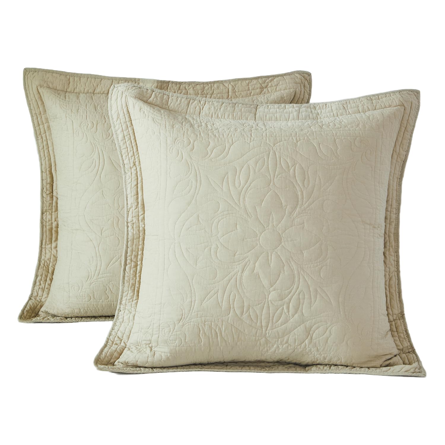 WINLIFE 100% Cotton Quilted Euro Sham Covers, 2 Pack Cotton 26'' x 26'' Pillow Covers, Soft and Breathable Euro Shams, Square Pillow Shams, Navy Blue