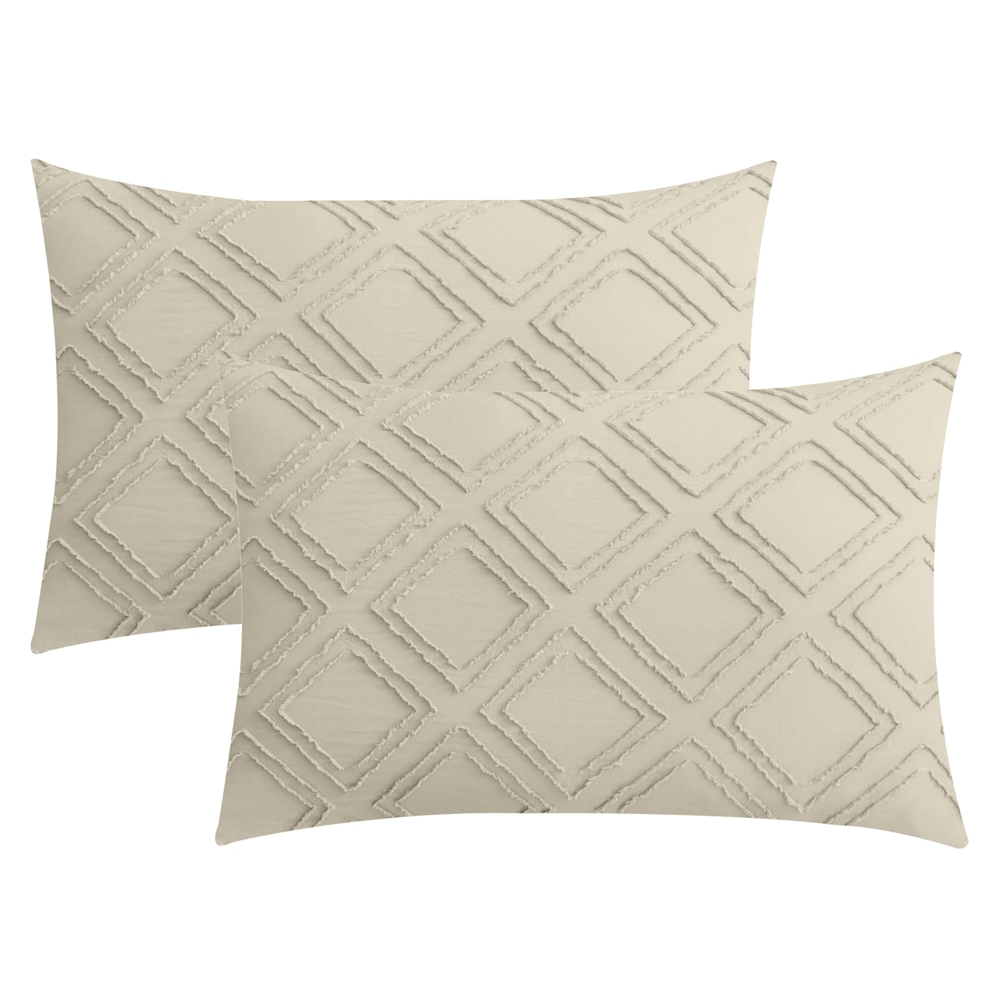 JELLYMONI Pillowcases Standard Size Green 2 Pack Boho Plaid Bed Pillow Covers 20x26in Polyester Envelope Pillow Shams Tufted Bohemian Textured (Pillows are not Included)