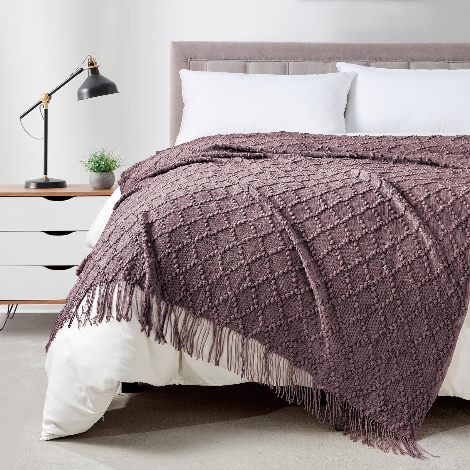 BOURINA Beige Throw Blanket 50x60 Inches Throw Textured Solid Soft Sofa Couch Decorative Knit Blanket