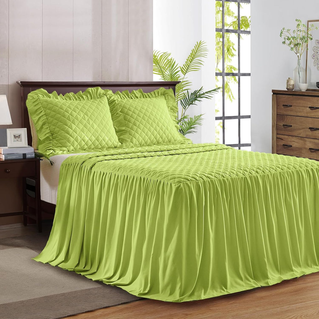 Ruffle Skirt Bedspread Set - 30" Long Drop - Vintage Chic Ruffled Summer Coverlet Bed Spreads Quilt Boho Bedding Farmhouse Style Lightweight Luxurious Rustic 2 Piece Set Twin Size Black