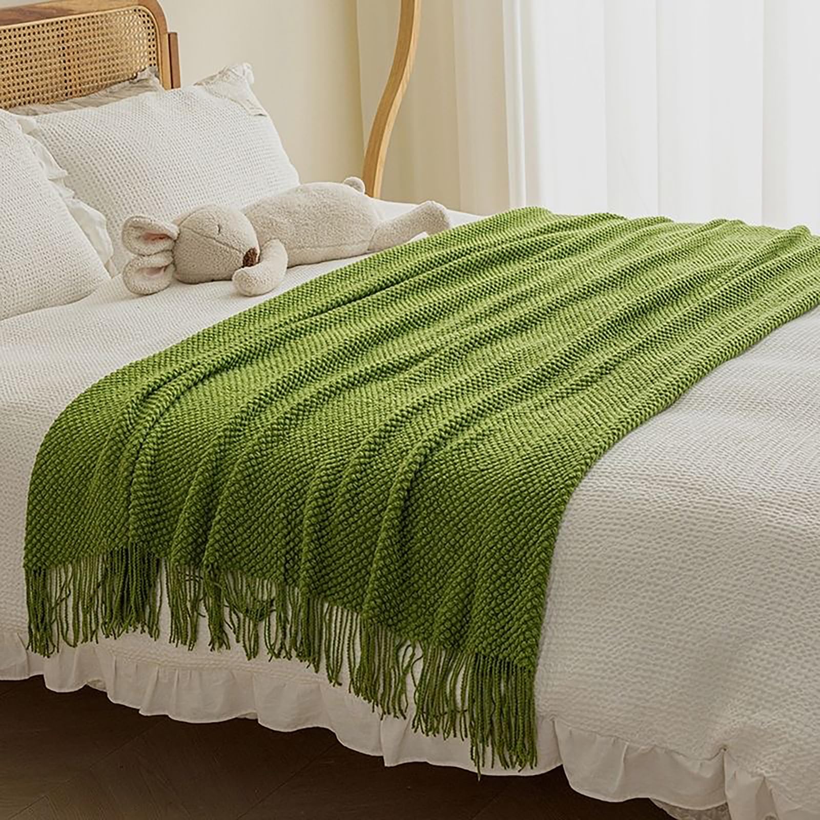 Geometry Bed Runners for King & Queen Size Bed Solid Beige Bed Scarf with Tassel Boho Knit Bed Runner Scarves Decorative for Bedroom Home Hotel (102 x 24 Inches, 1 Piece)
