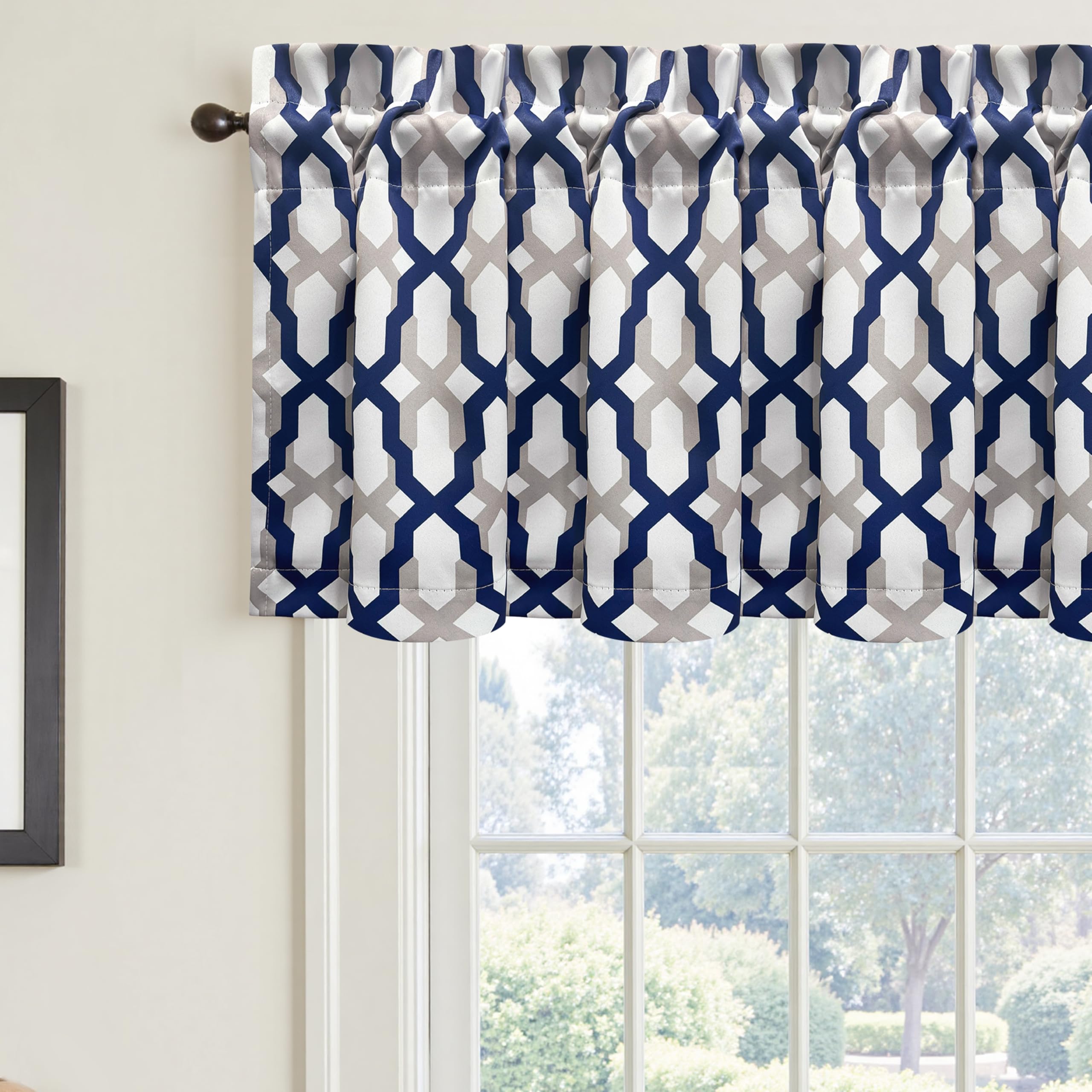 DriftAway Alexander Blackout Valances for Windows Thermal Insulated Kitchen Topper Geometric Moroccan Mid Century Pattern Match Thick Bathroom Curtain Valance Rod Pocket 52 Inch by 18 Inch Yellow/Gray
