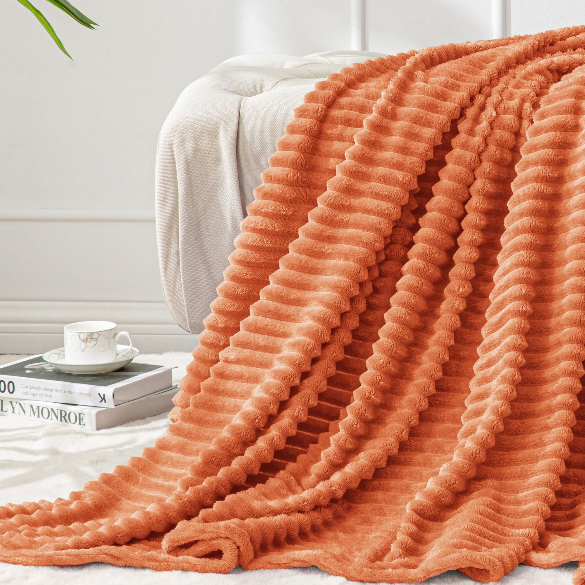 BEDELITE Fleece Throw Blanket for Couch – 3D Ribbed Jacquard Soft and Warm Decorative Fuzzy Blanket – Cozy, Fluffy, Plush Lightweight Pink Throw Blankets for Bed, Sofa, 50x60 inches