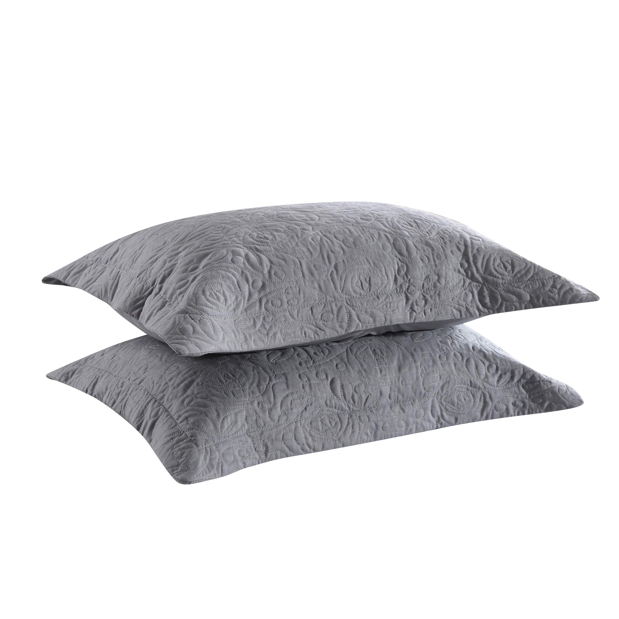 MarCielo 2-Piece Embroidered Pillow Shams, Decorative Microfiber Pillow Covers Set, Standard Size, Beige