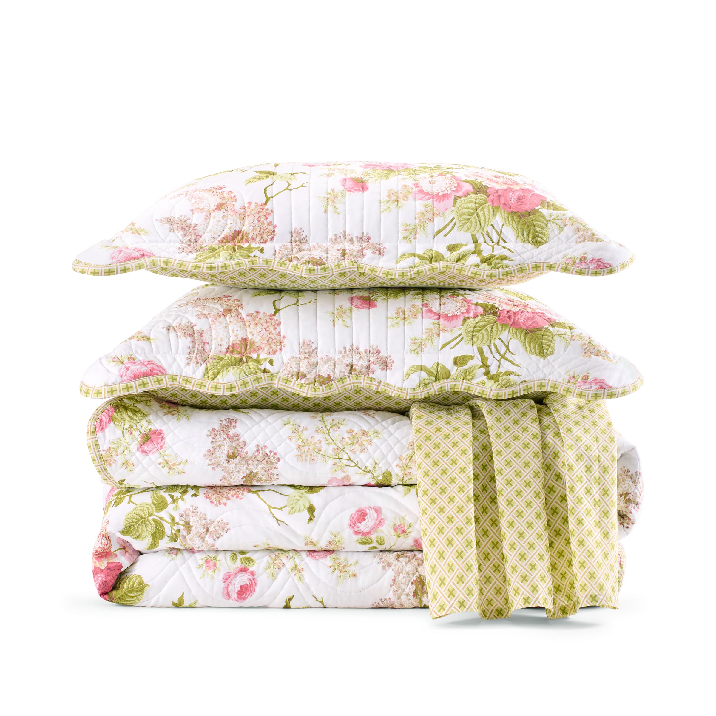 Waverly Charleston Chirp 4 Piece Quilt Set - 100% Cotton Light Weight Bedding with Bed Skirt & 2 Pillow Shams - Full/Queen Papaya