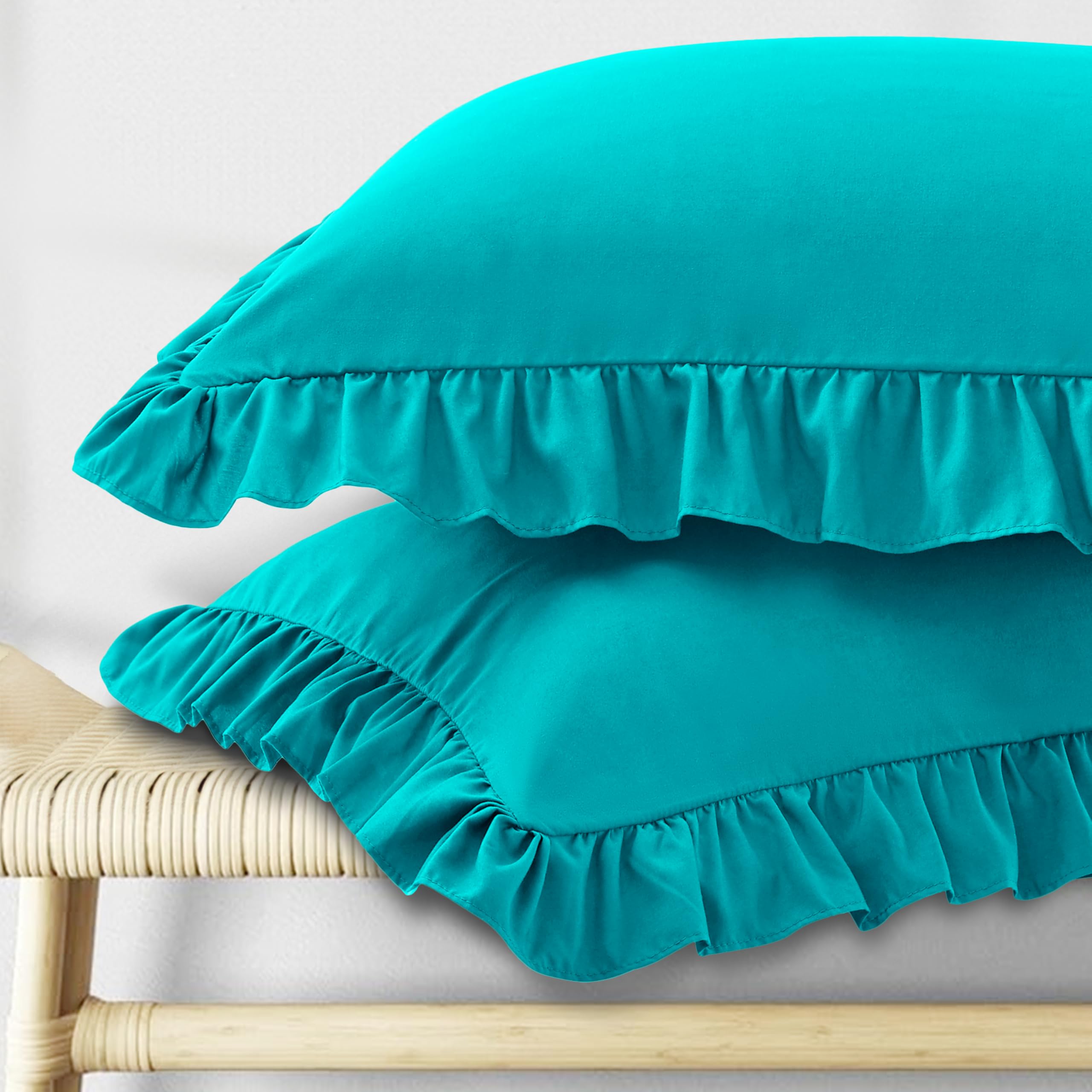 KKJIAF Ruffle Pillow Cases Standard Size Set of 2, Ruffled Pillow Covers with Envelope Closure, Wrinkle Resistant Pillowcases 20" x 26", Ruffled Pillow Shams, Olive Green