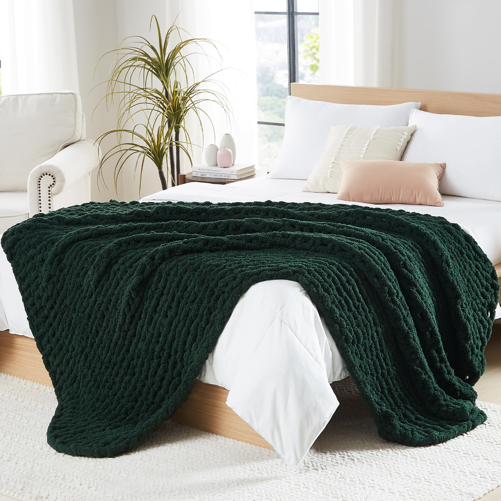L'AGRATY Chunky Knit Blanket Throw,Soft Chenille Yarn Throw Blanket 50x60，Handmade Cable Knit Crochet Blanket,Large Knit Blankets Chunky Yarn,Rope Knot Throw Blanket for Couch Sofa Bed Home Decor